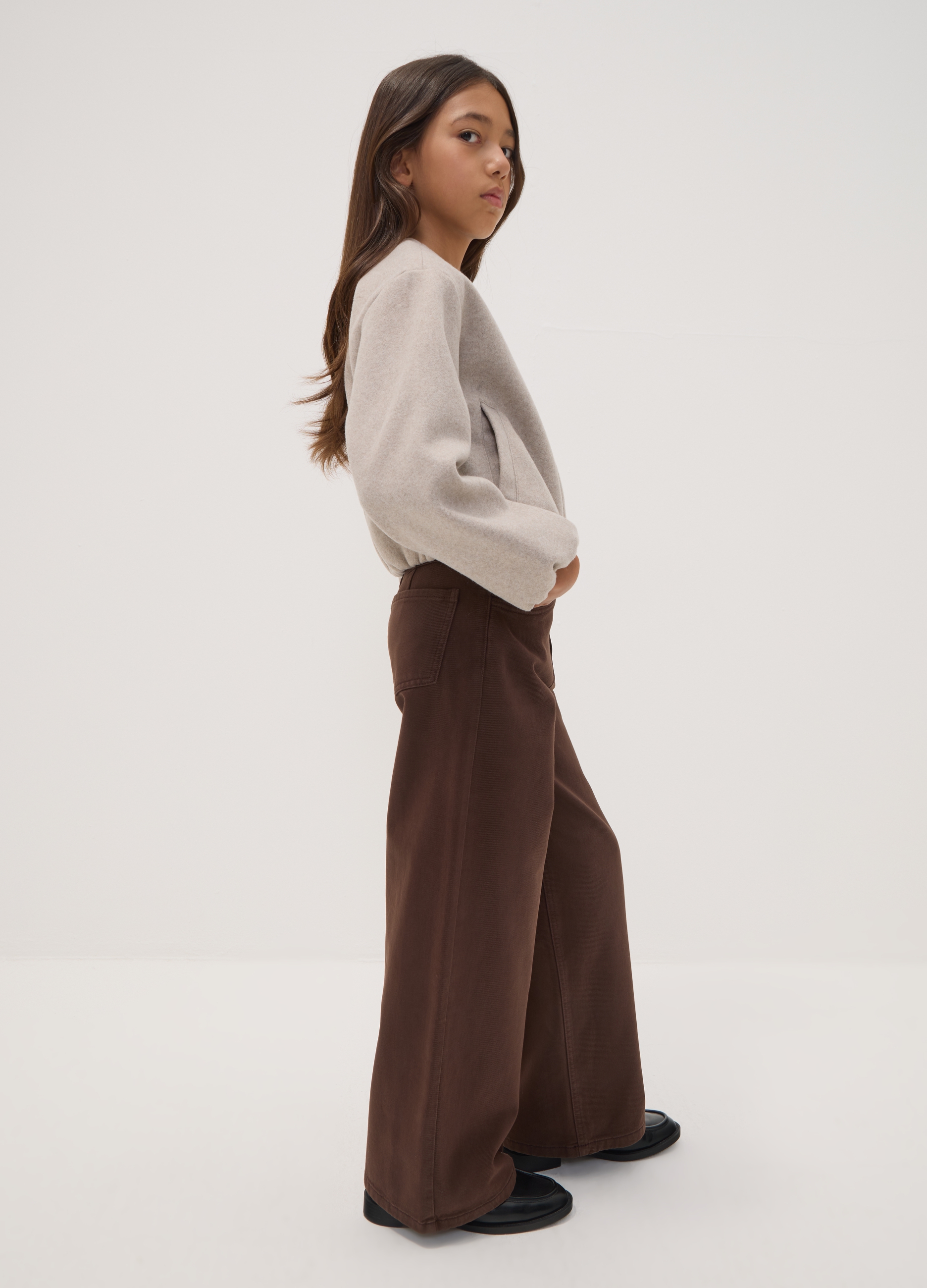 REPUBLIC OF DENIM, Jeans Marroni Wide Leg In Twill Di Puro Cotone, Bambina, Marrone, Taglia: 13-14