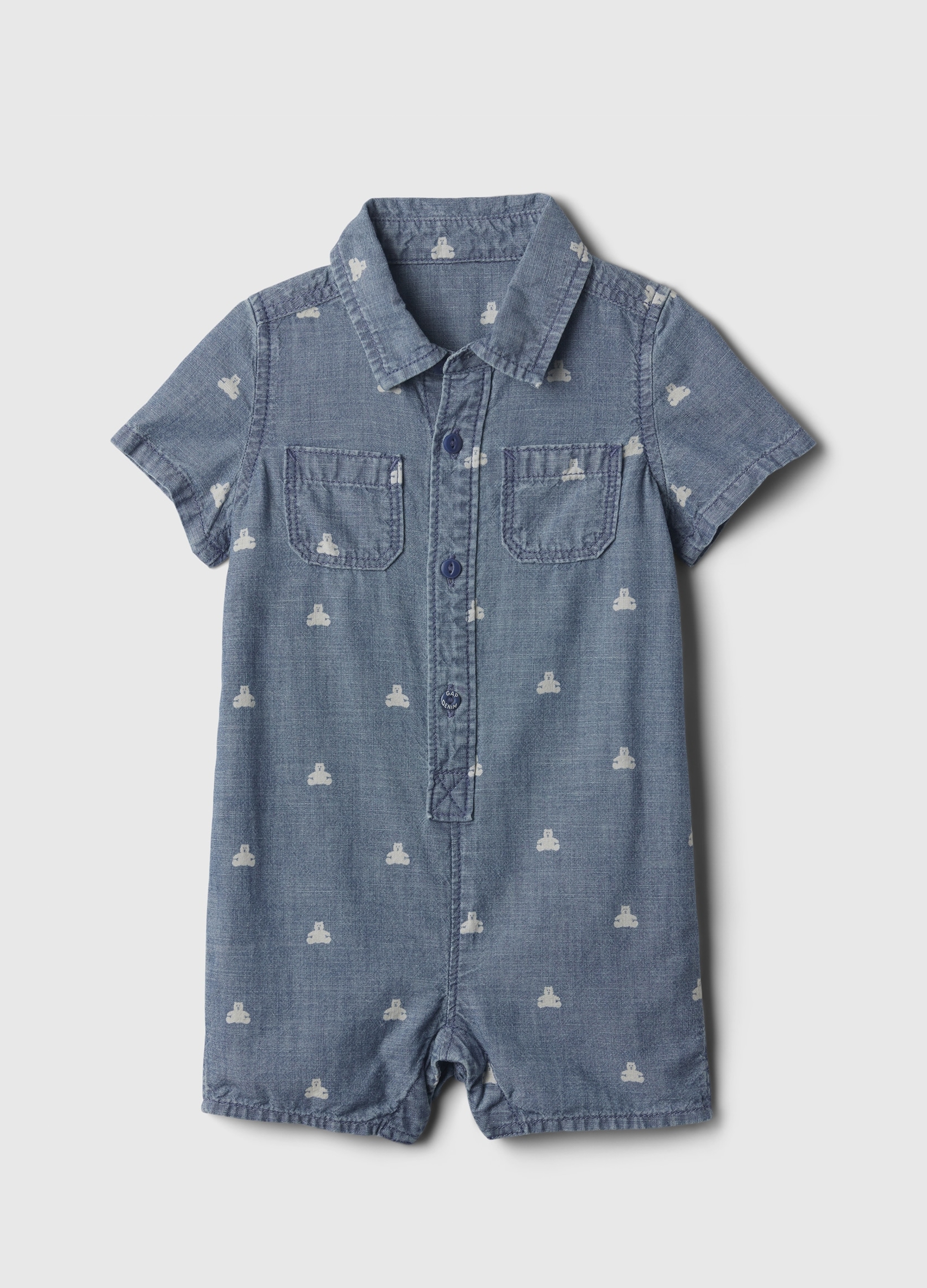 OVS, Pagliaccetto In Denim Con Stampa Orsetti, Unisex, Denim, Taglia: 12-18M/74-79