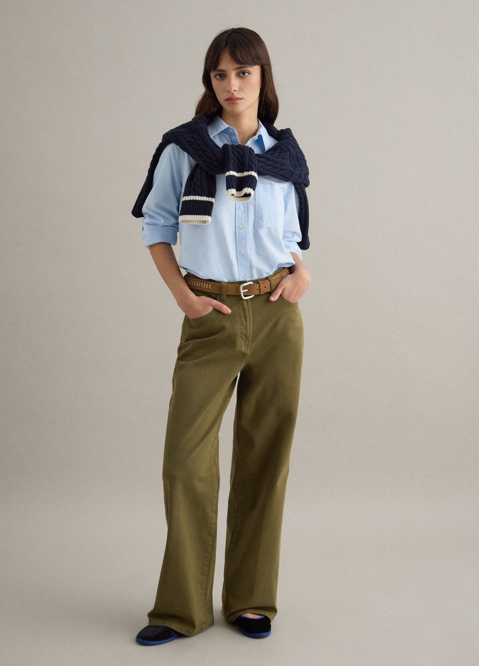 PIOMBO, Camisa Azul Claro De Manga Larga En Algodón Puro Regular Fit, Mujer, Azul claro, Talla: 34