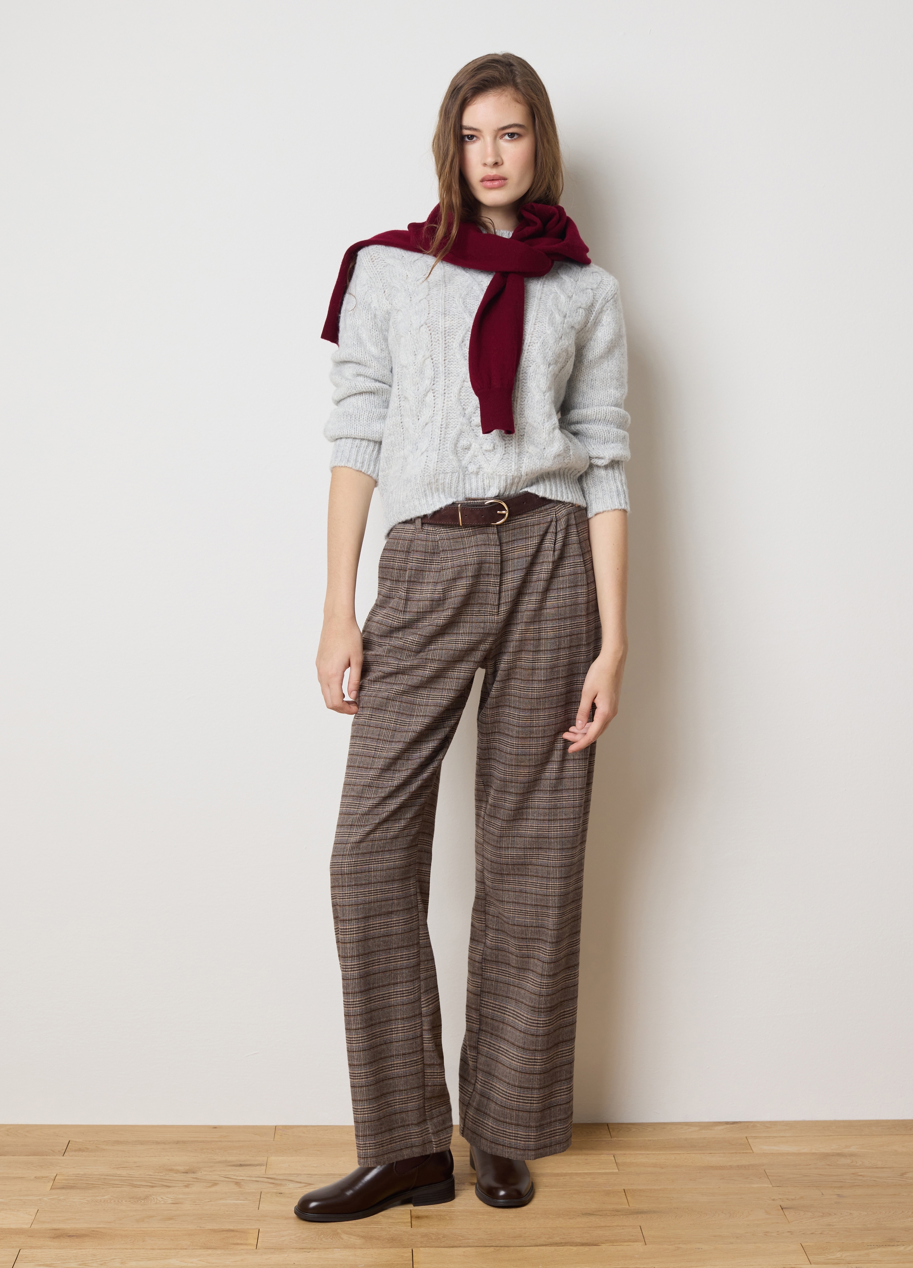 LES COPAINS, Suéter Gris De Ajuste Regular Con Diseño De Trenzas, Mujer, Gris claro jaspeado, Talla: 40