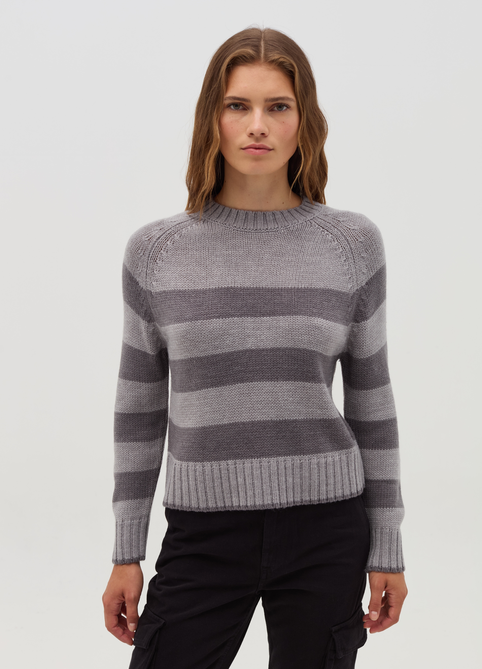 OVS, Pullover A Righe Con Maniche Raglan, Donna, Grigio, Taglia: XS