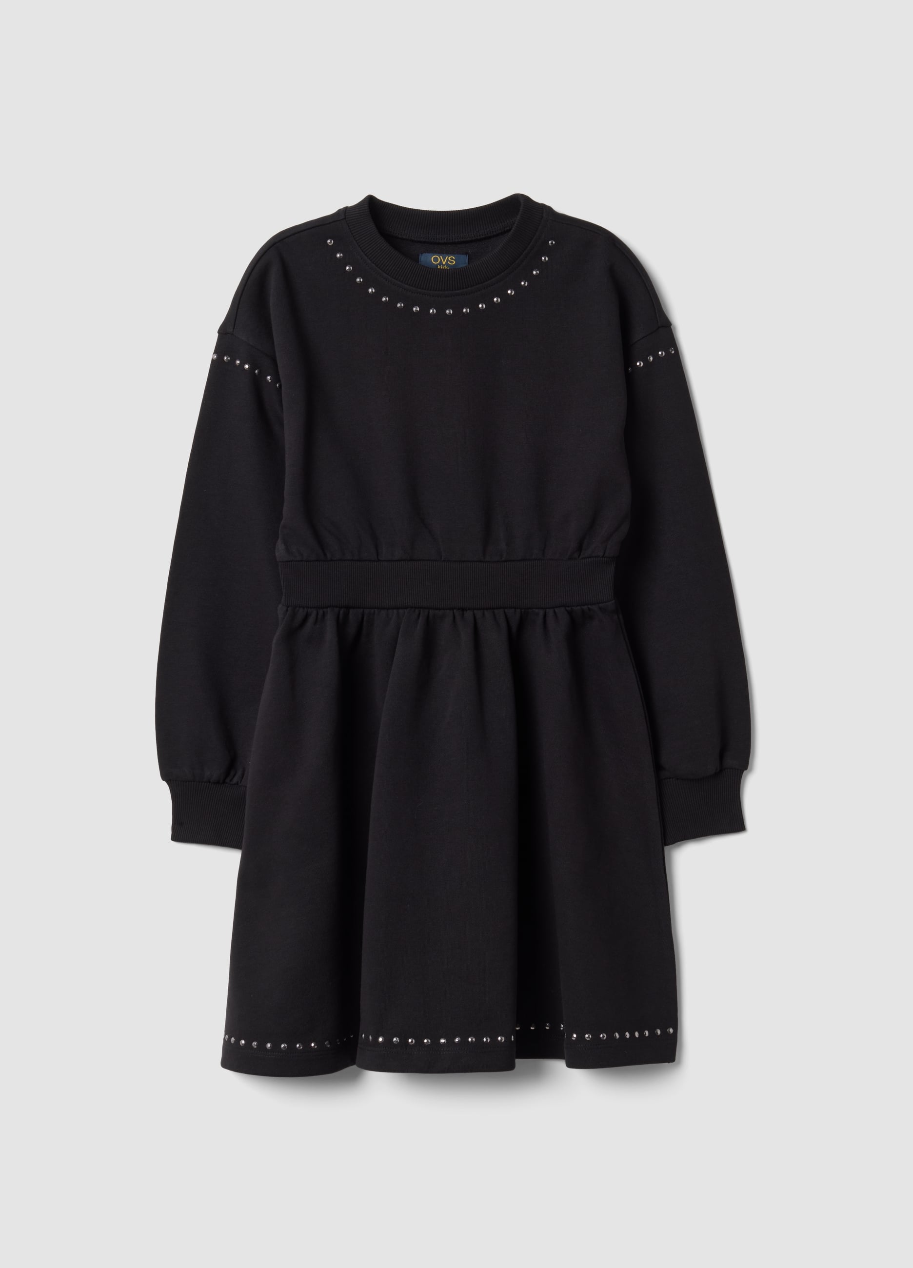 OVS KIDS, Abito Nero In Puro Cotone Con Girocollo, Bambina, Nero, Taglia: 9-10