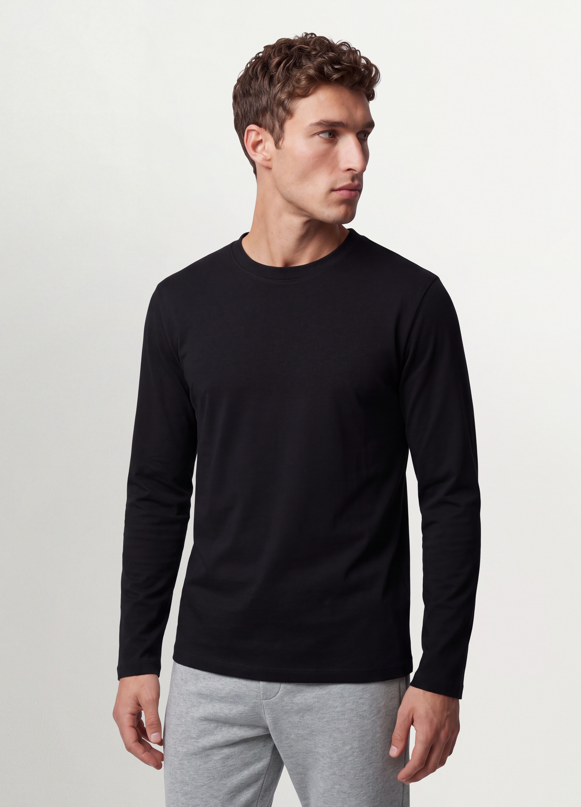 OVS, T-shirt Nera A Maniche Lunghe In Puro Cotone Organico Con Girocollo, Uomo, Nero, Taglia: L
