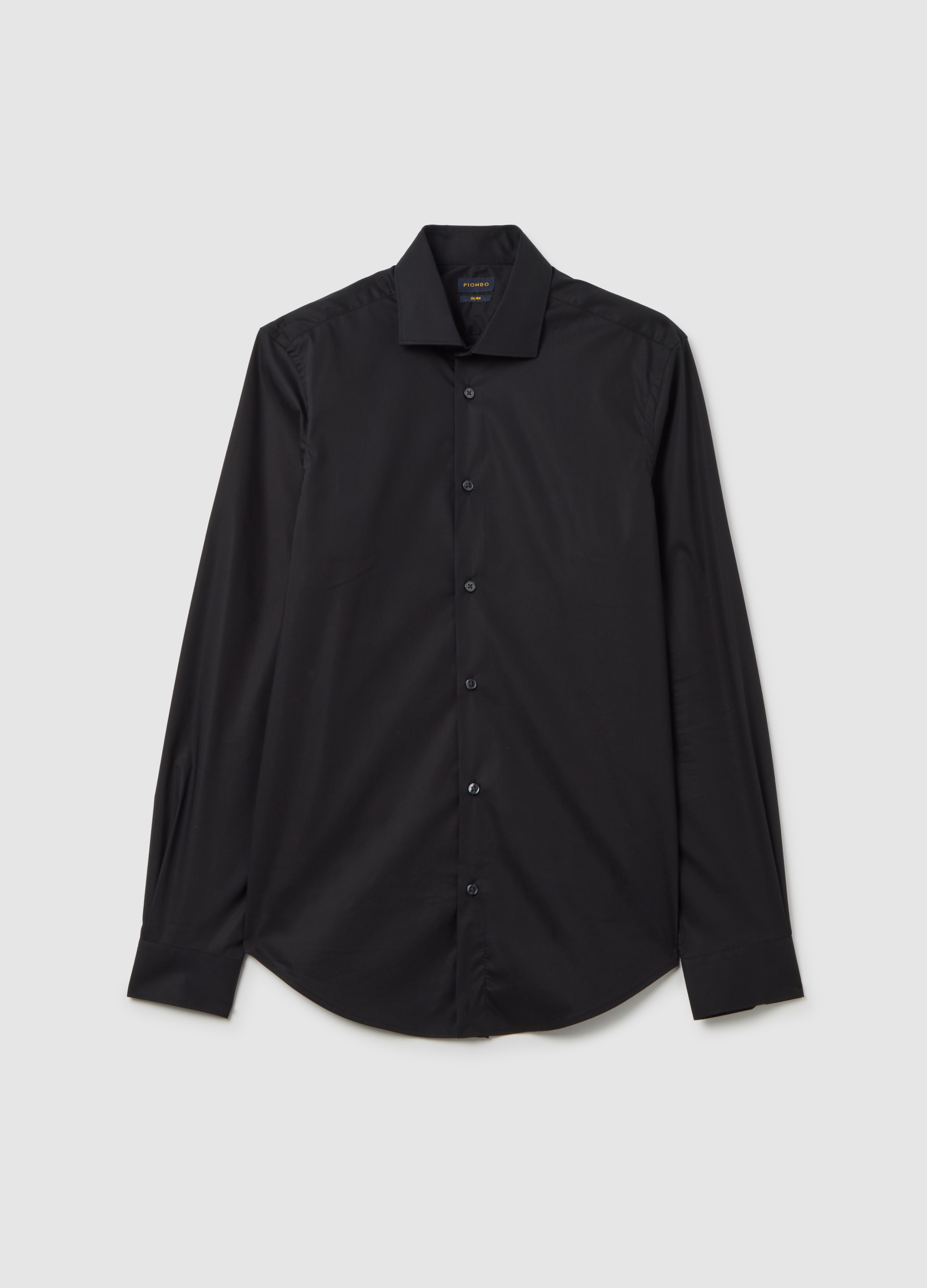 Camicia In Cotone Elasticizzato Nera Slim Fit, Hombre, Gunmetal, Talla: M