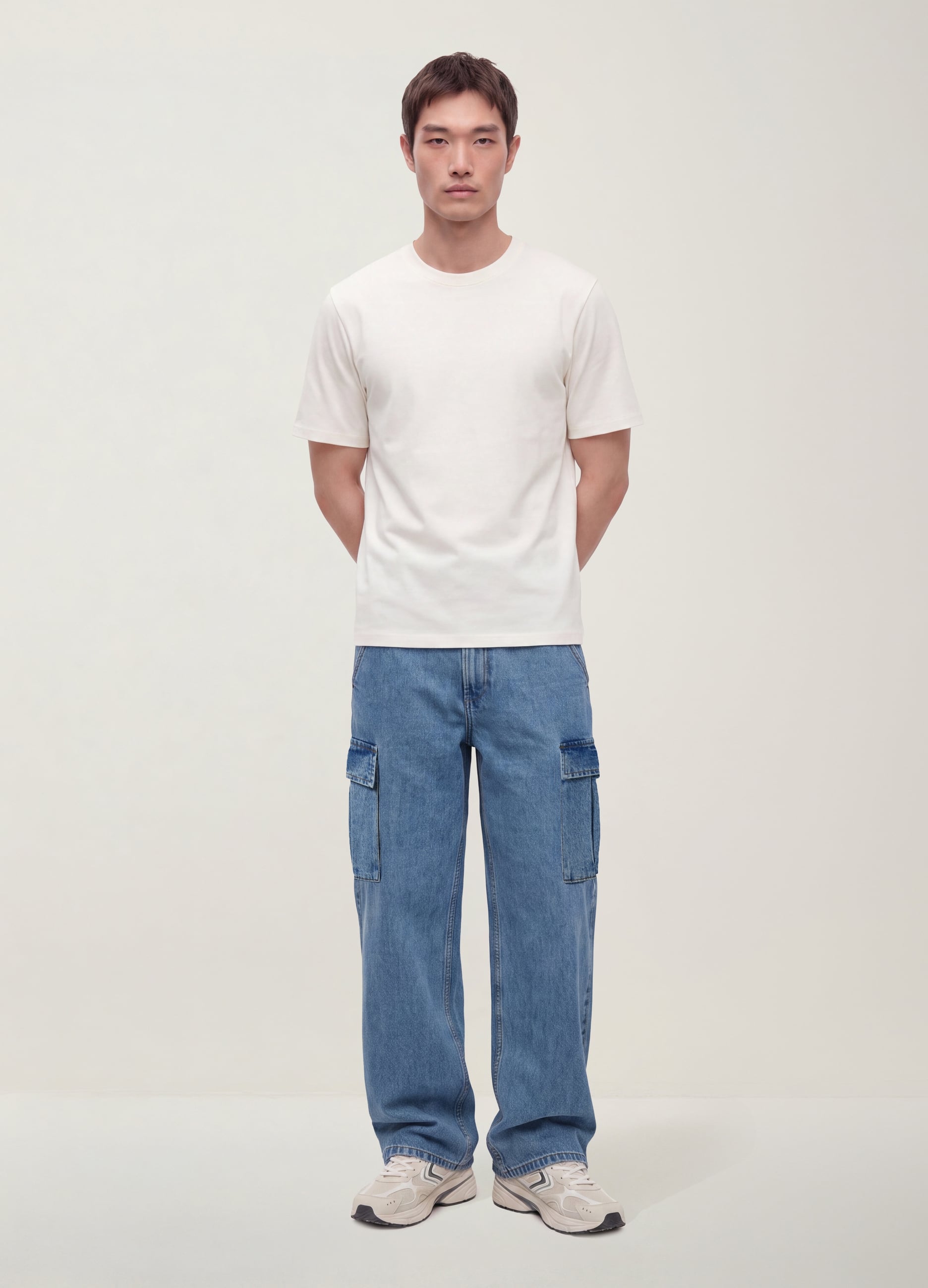 REPUBLIC OF DENIM, Jeans Cargo Blu In Puro Cotone Wide Leg, Uomo, Blu, Taglia: 46