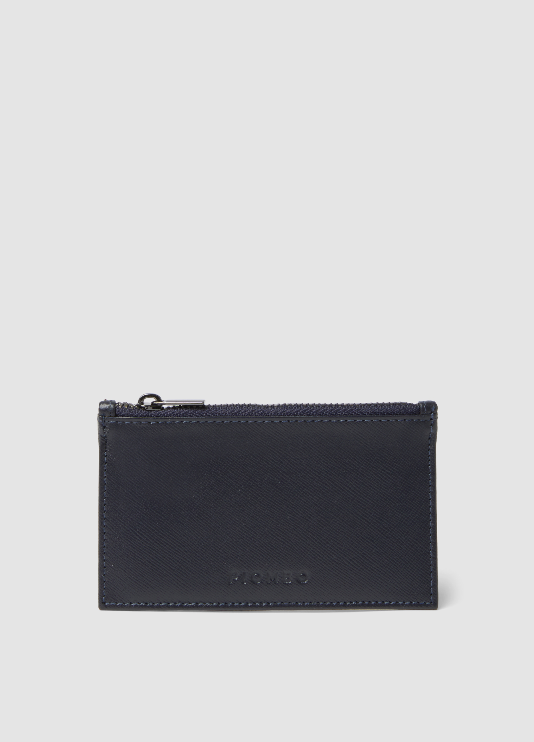 Piombo Contemporary, Portacarte Blu In Vera Pelle Con Zip, Uomo, Blu, Taglia: ONE SIZE