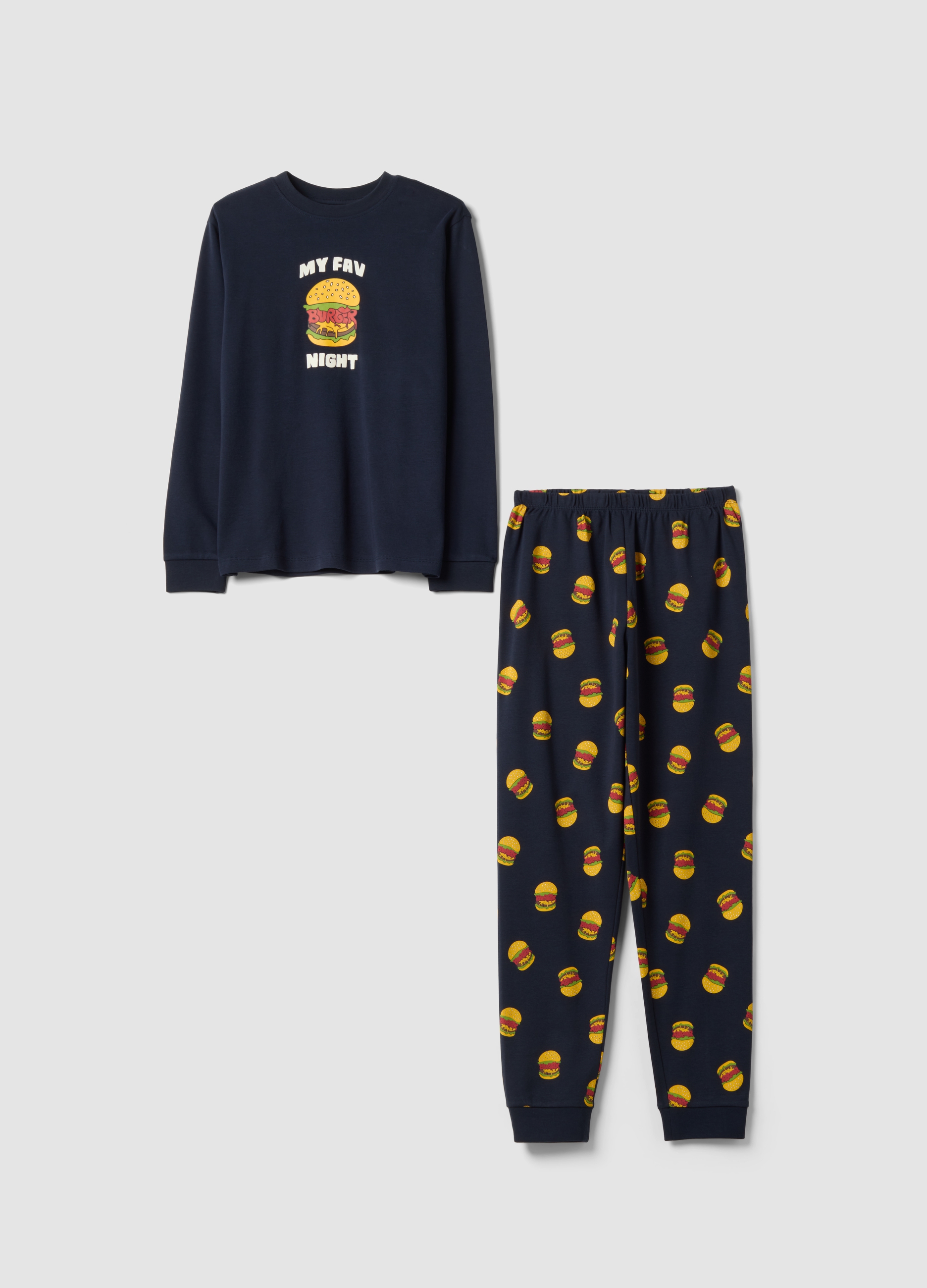 OVS KIDS, Pigiama Blu In Puro Cotone Organico Con Girocollo, Bambino, Blu, Taglia: 13-14