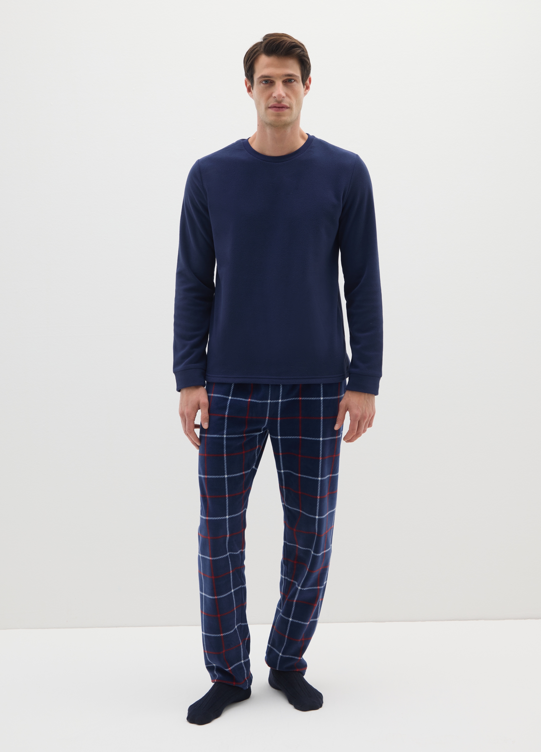 OVS, Pigiama Blu A Quadri Regular Fit In Pile, Uomo, Multicolor, Taglia: XXL