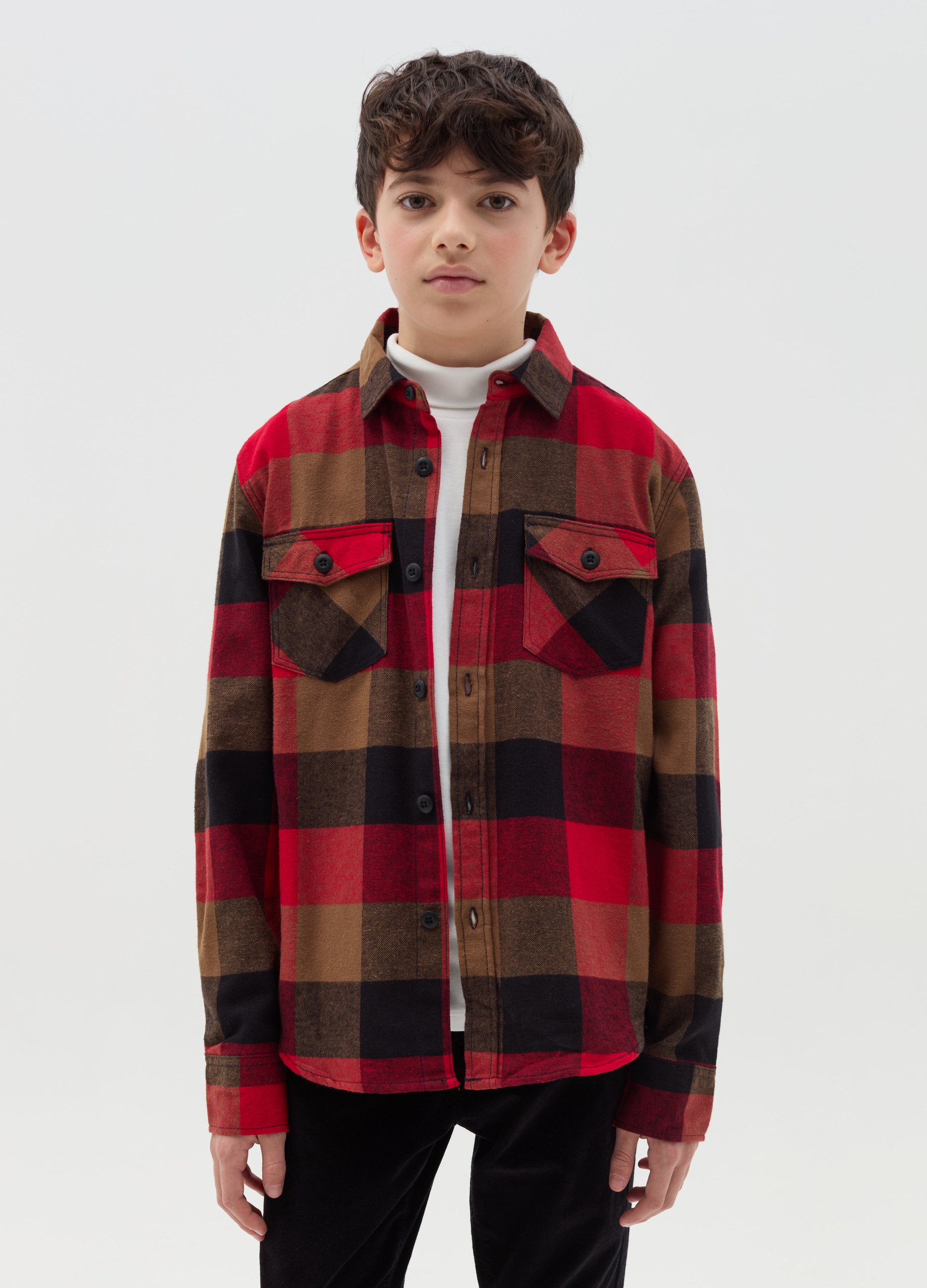 OVS KIDS, Camicia In Flanella Con Inserti In Denim, Bambino, Multicolor, Taglia: 10-11