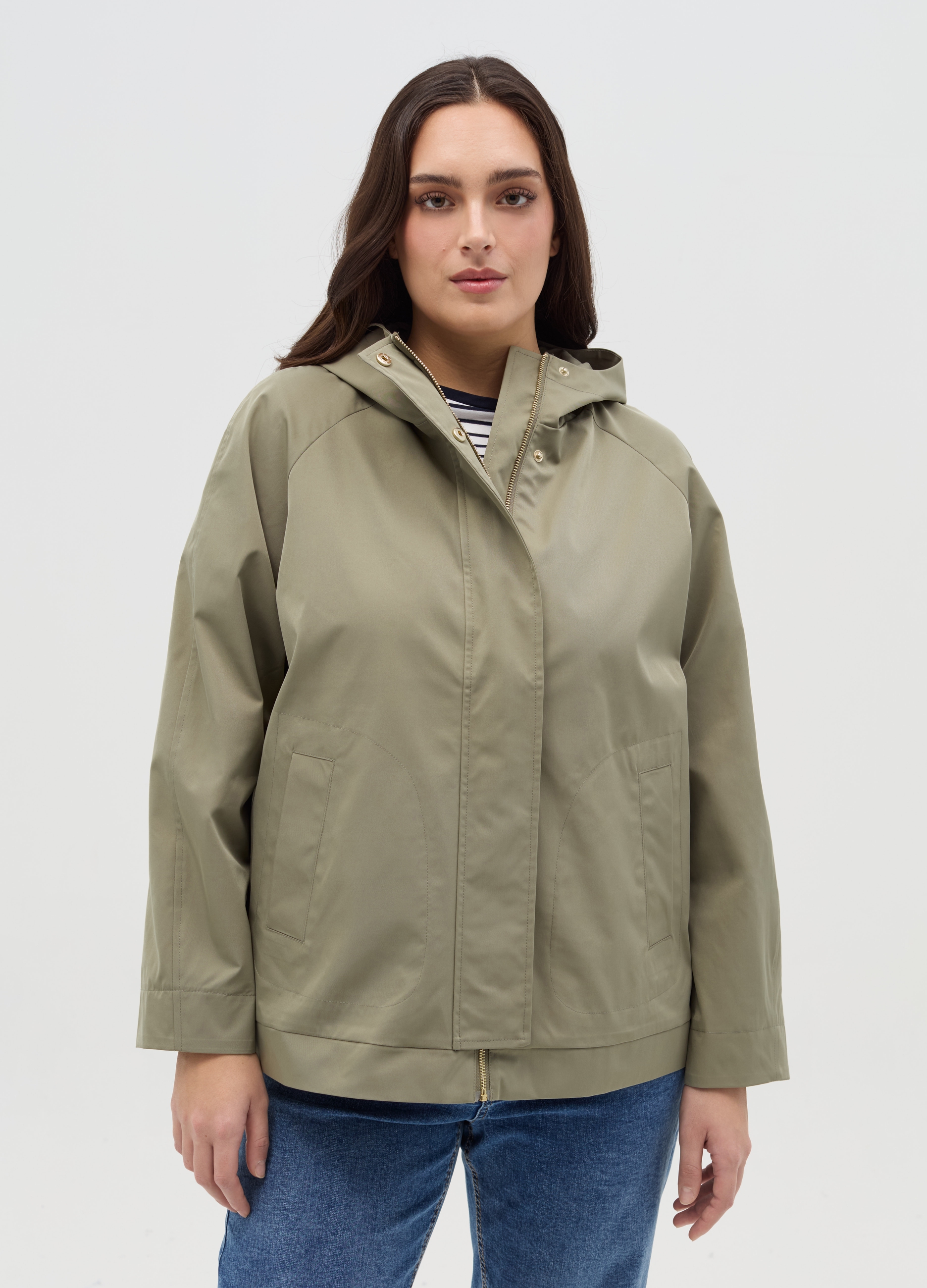 OVS, Giacca Corta Con Cappuccio Curvy, Donna, Verde, Taglia: M