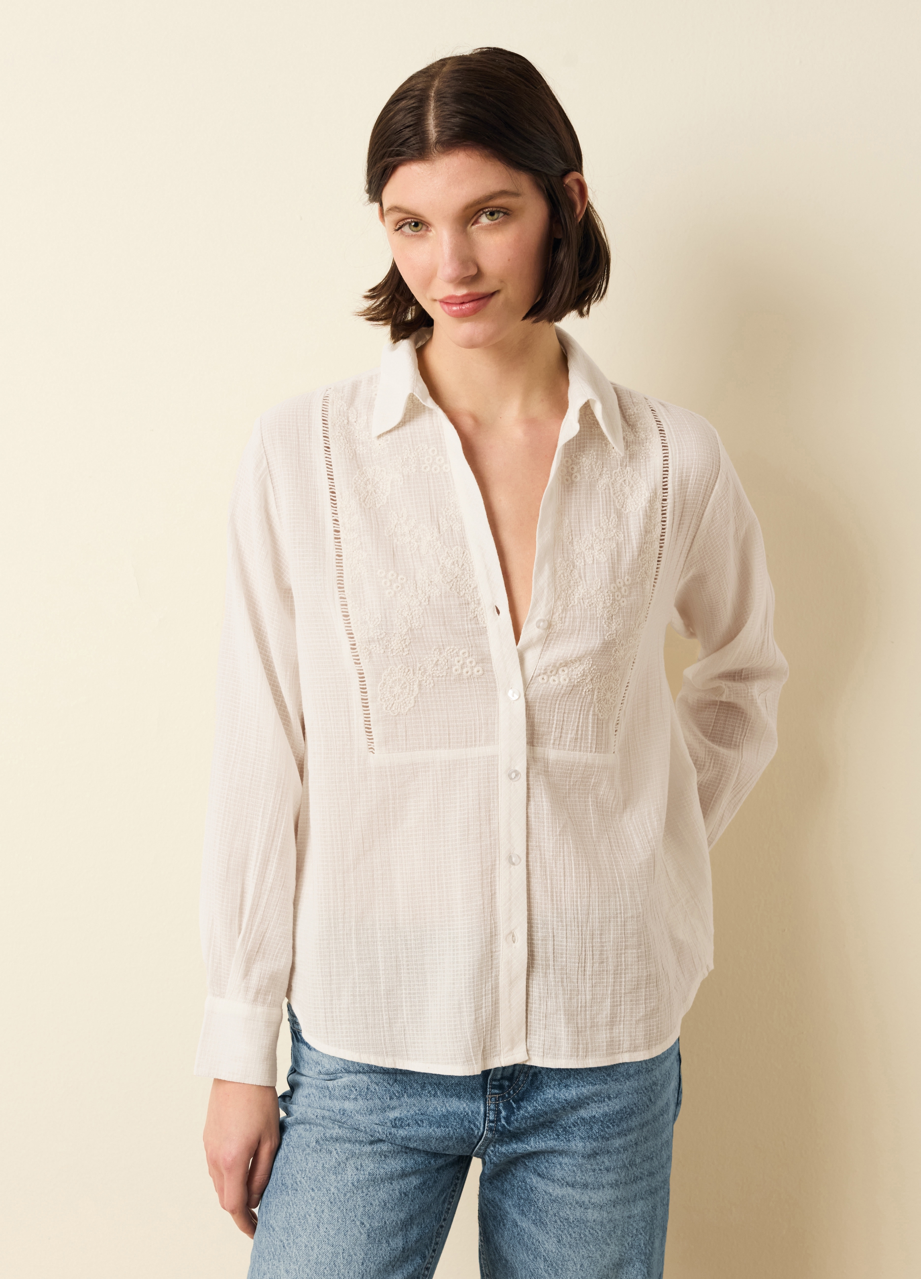 OVS, Camicia Garzata Con Dettagli In Sangallo, Donna, Bianco, Taglia: S