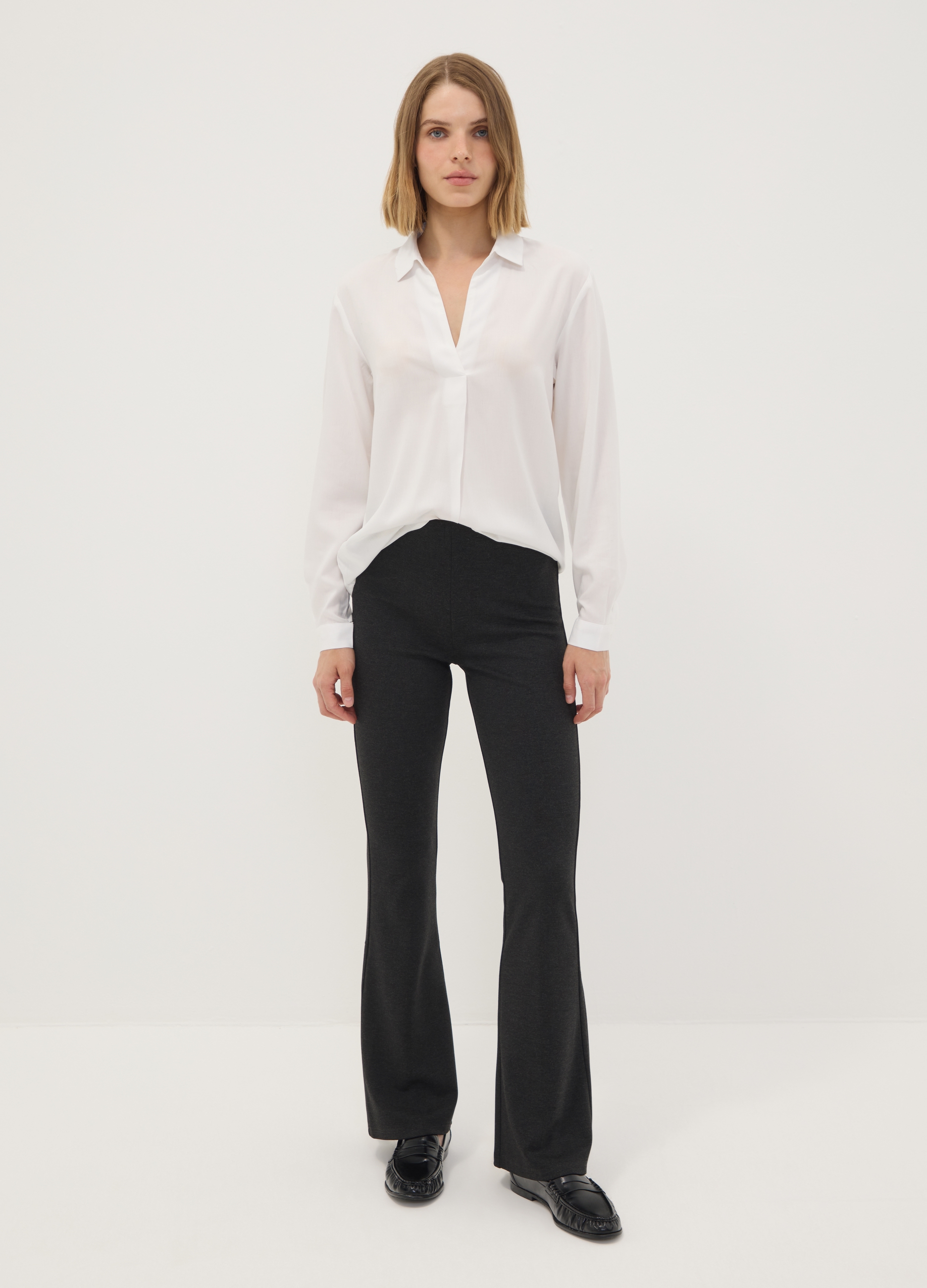 OVS, Leggings Grigi Flare Fit In Punto Milano Di Viscosa Elasticizzata, Donna, Grigio, Taglia: XL
