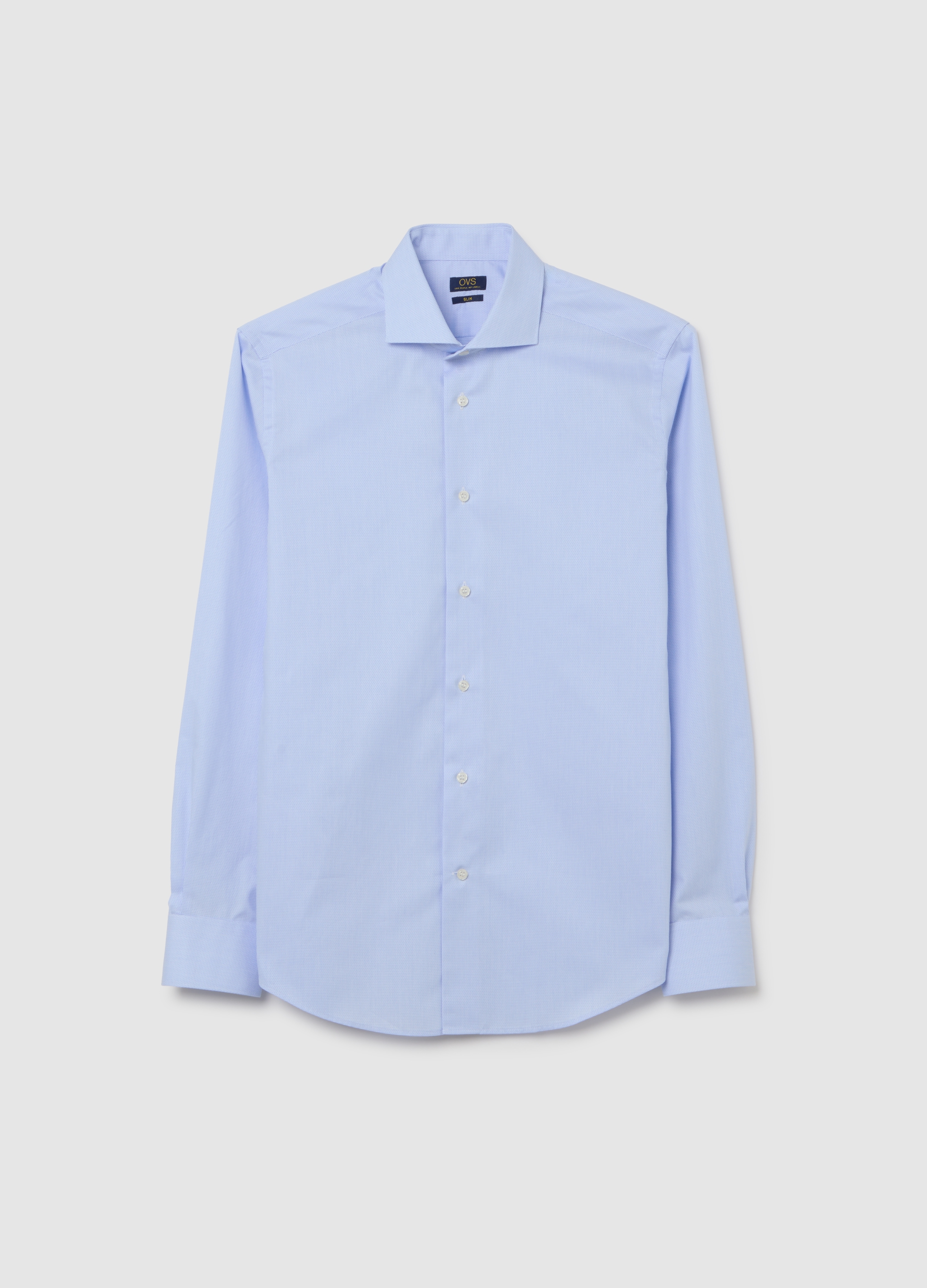 Camisa Azul Clara De Puro Algodón Slim Fit Con Cuello Francés, Hombre, Azul oscuro, Talla: 44