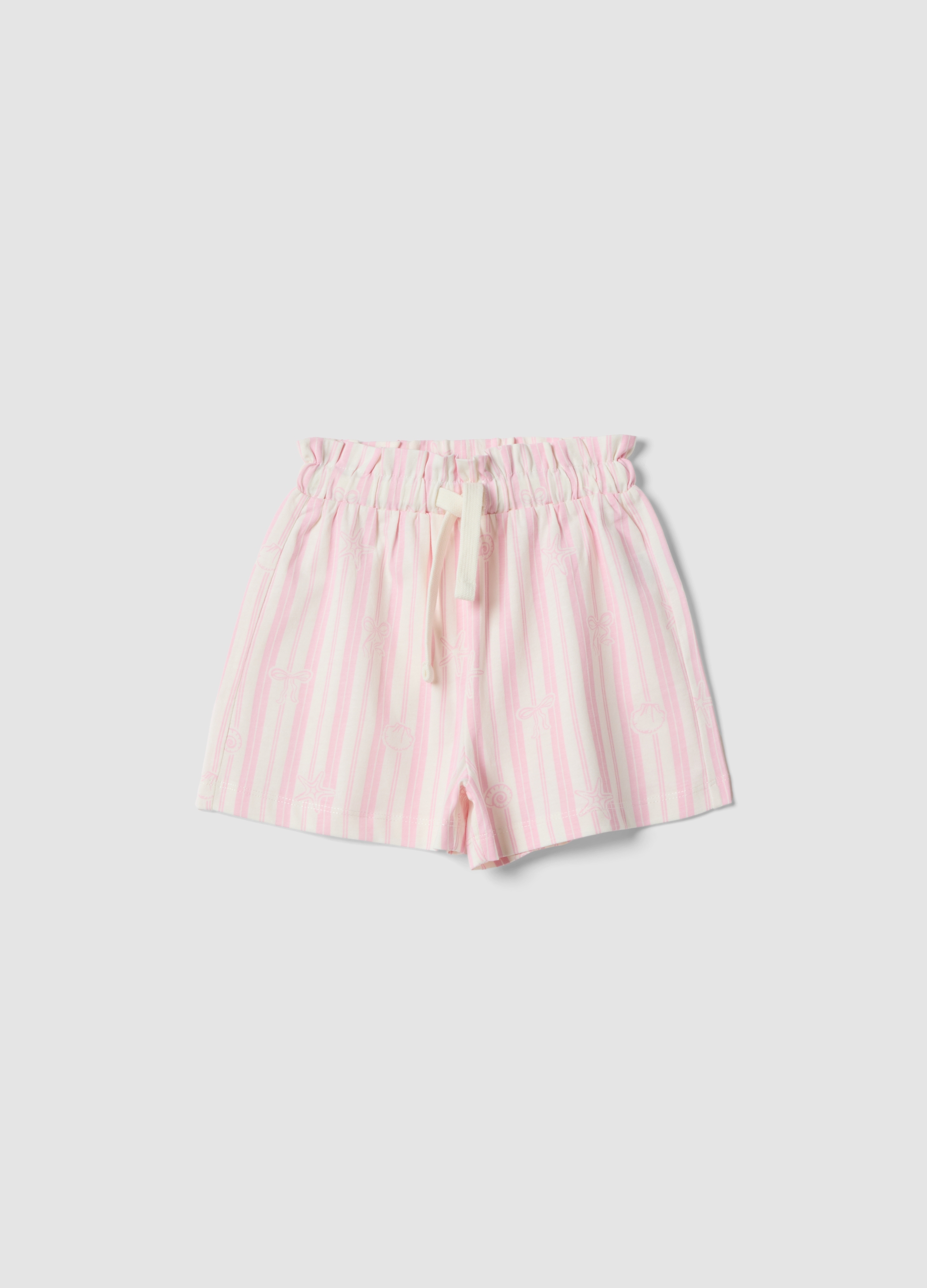 OVS KIDS, Pantalón Corto De Algodón Puro A Rayas Blancas Y Rosas Para Niña Con Estampados, Niña, Blanco/rosa, Talla: 9-10