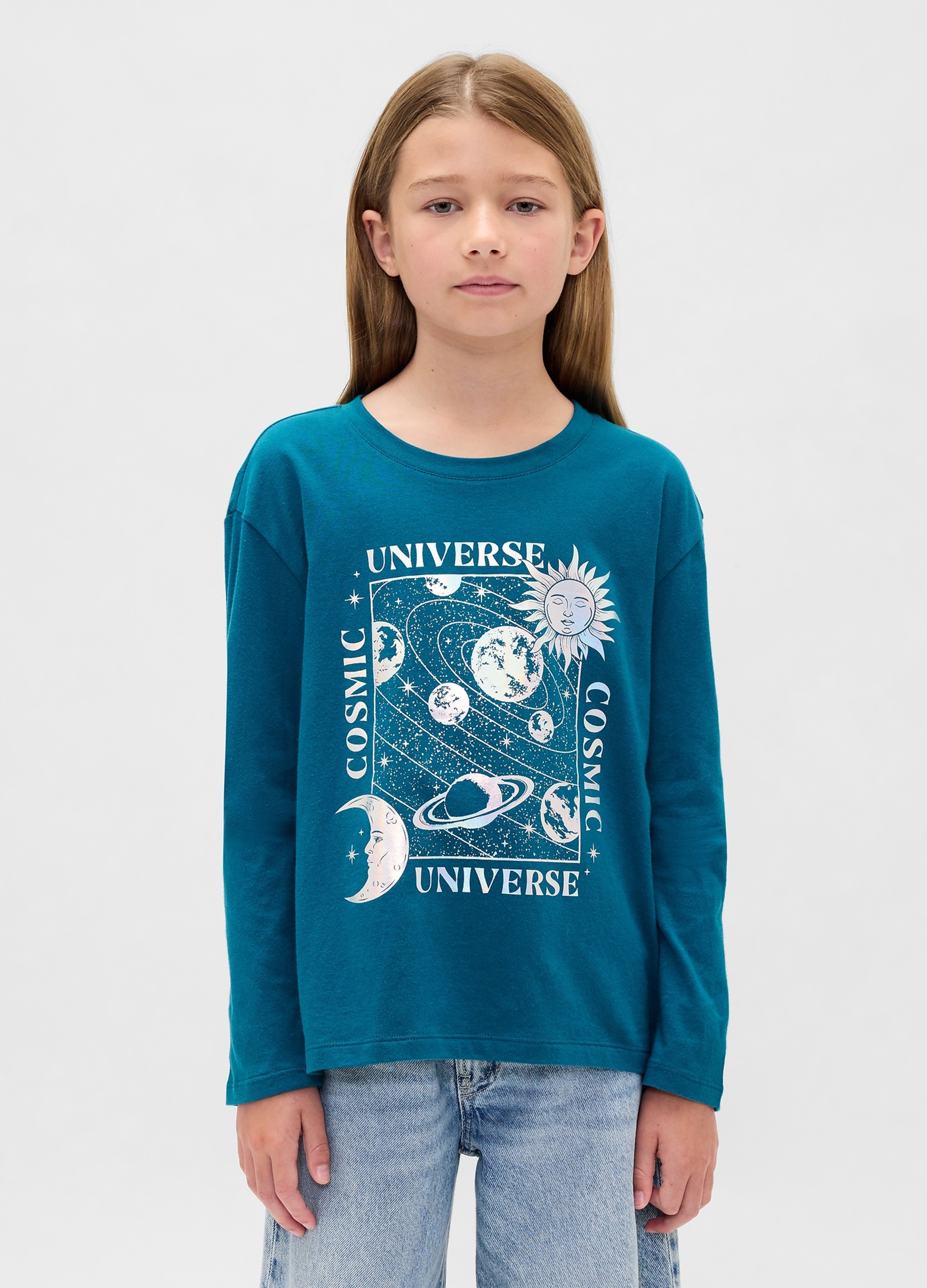 GAP KIDS, Maglietta A Maniche Lunghe Con Stampa, Bambina, Azzurro, Taglia: L