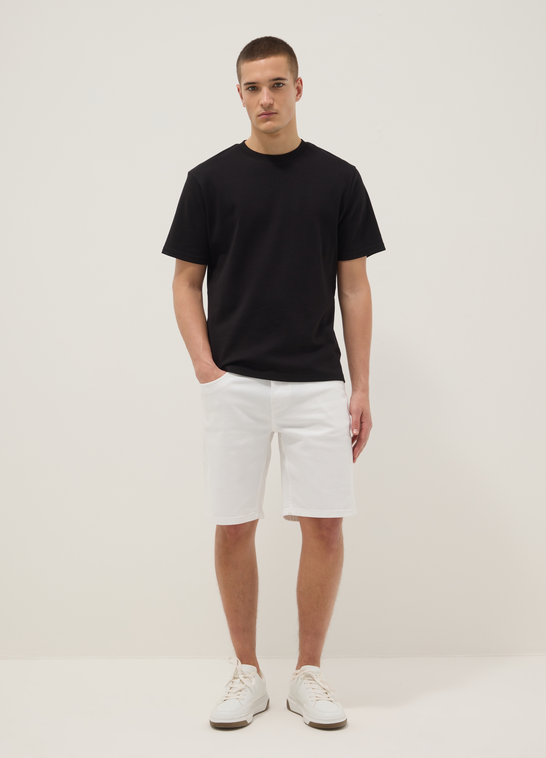 OVS, Bermuda Denim Bianco In Cotone Elasticizzato Regular Fit, Uomo, Denim, Taglia: 48