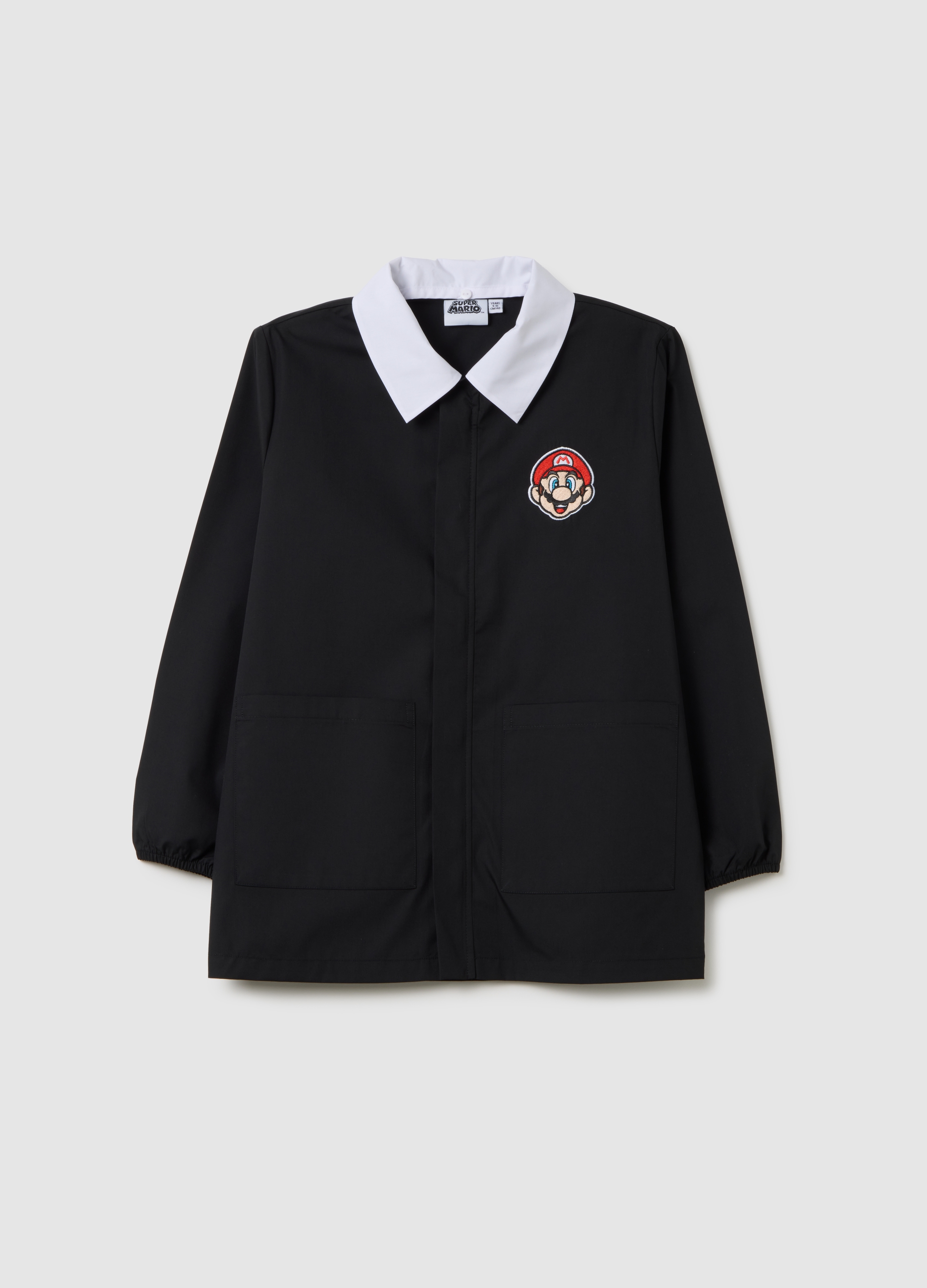 NINTENDO, Bata Escolar Infantil En Mezcla De Algodón Multicolor Con Logo De Super Mario, Niño, Negro/Blanco, Talla: 9-10