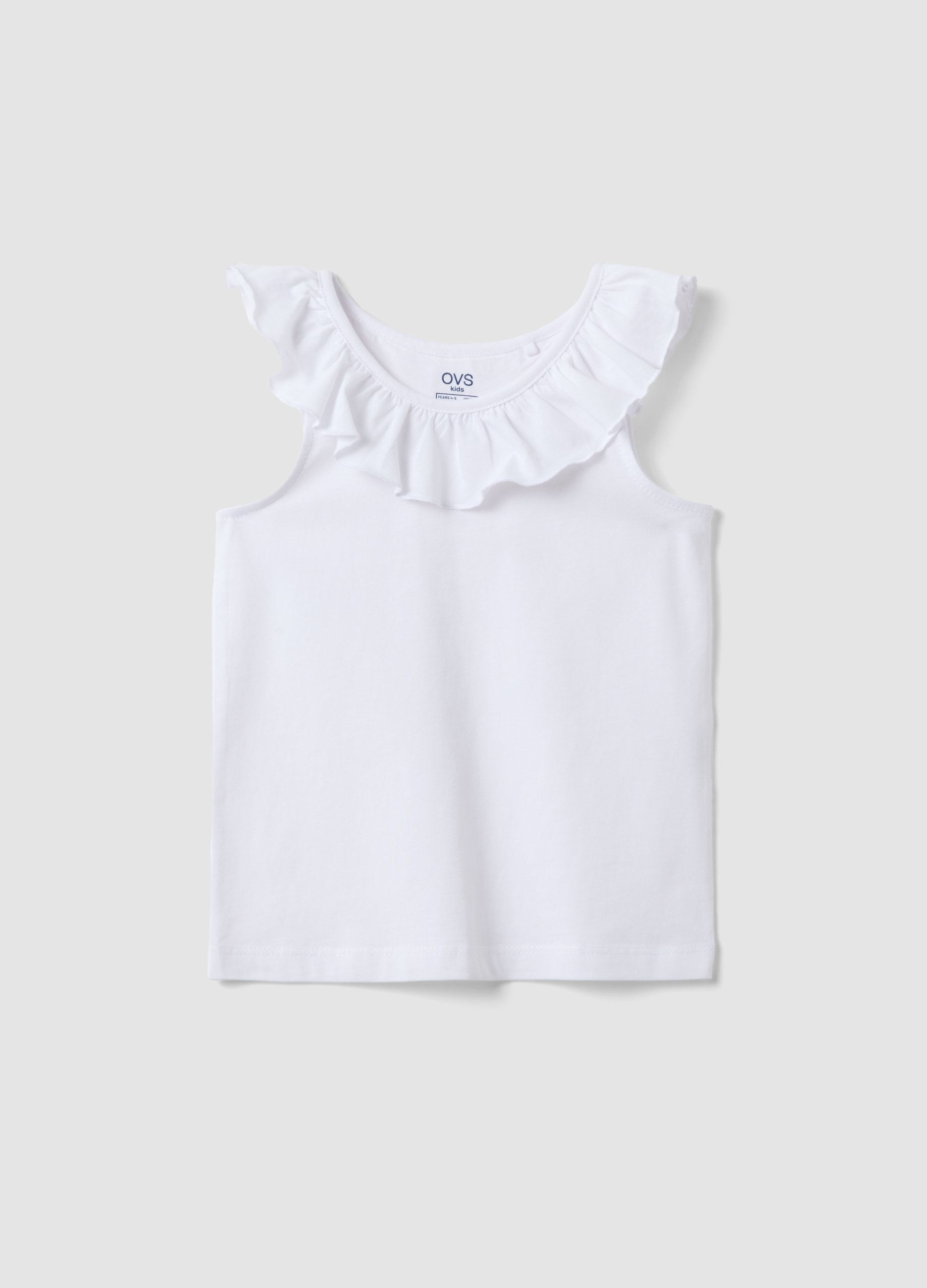 OVS KIDS, Tank Top Bianco In Puro Cotone Da Bambina Regular Fit Con Volant, Bianco, Taglia: 6-7