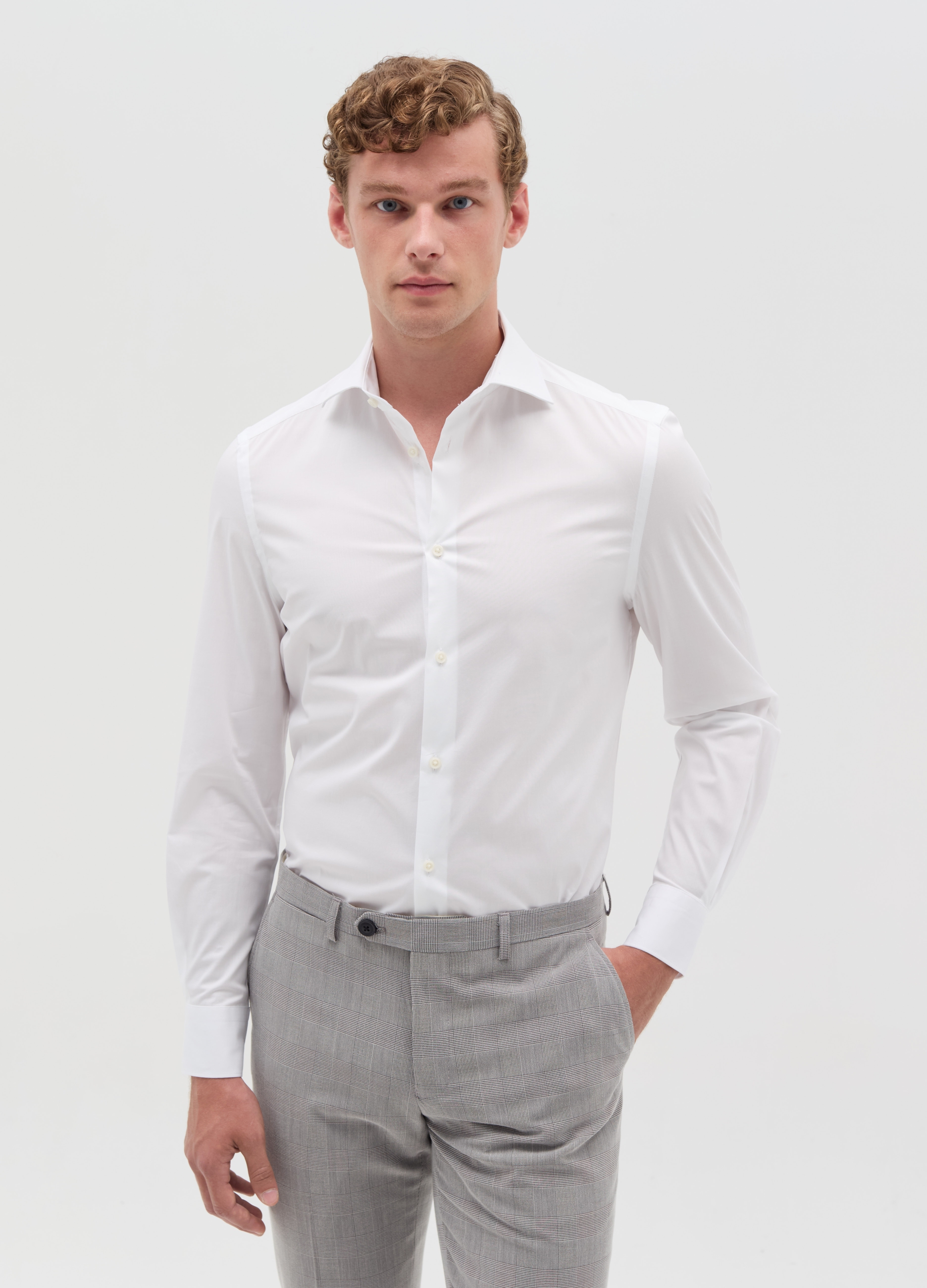 Camisa Slim Fit De Algodón Elástico, Hombre, Blanco óptico, Talla: 39