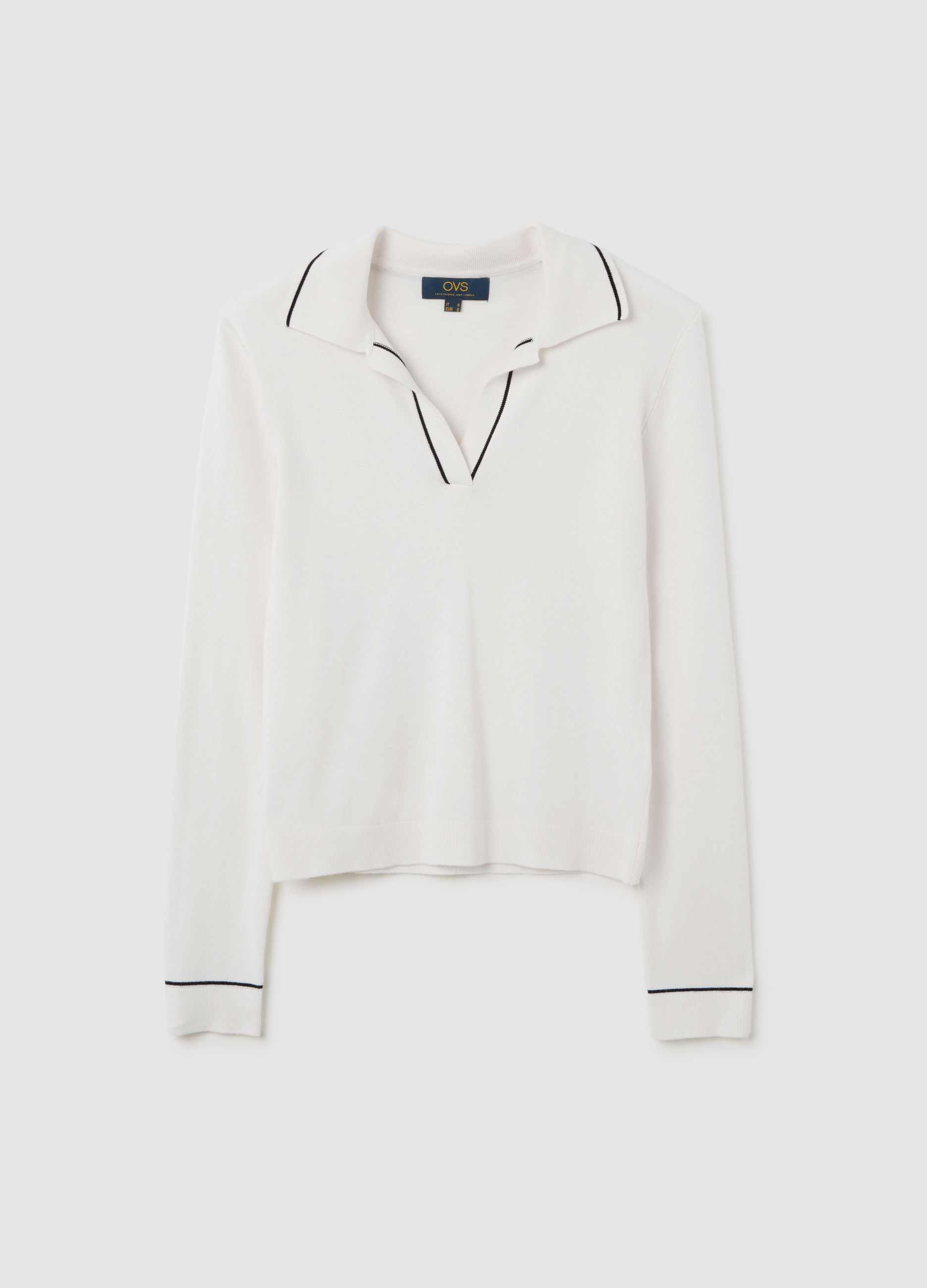 Suéter Polo Blanco En Mezcla De Viscosa, Mujer, Blanco, Talla: 36