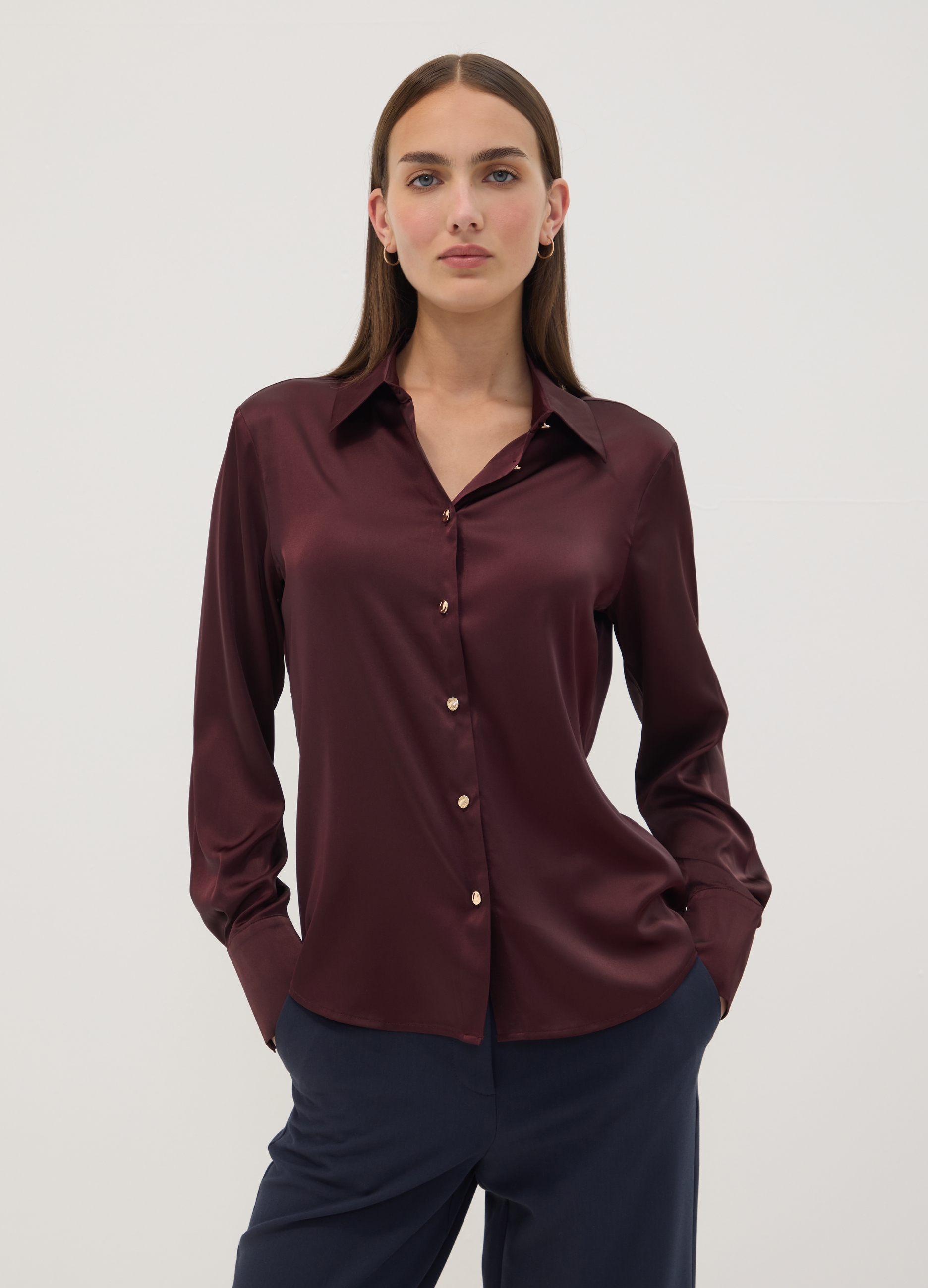 OVS, Camicia Viola In Tessuto Elasticizzato Con Collo Classico, Donna, Viola, Taglia: 38