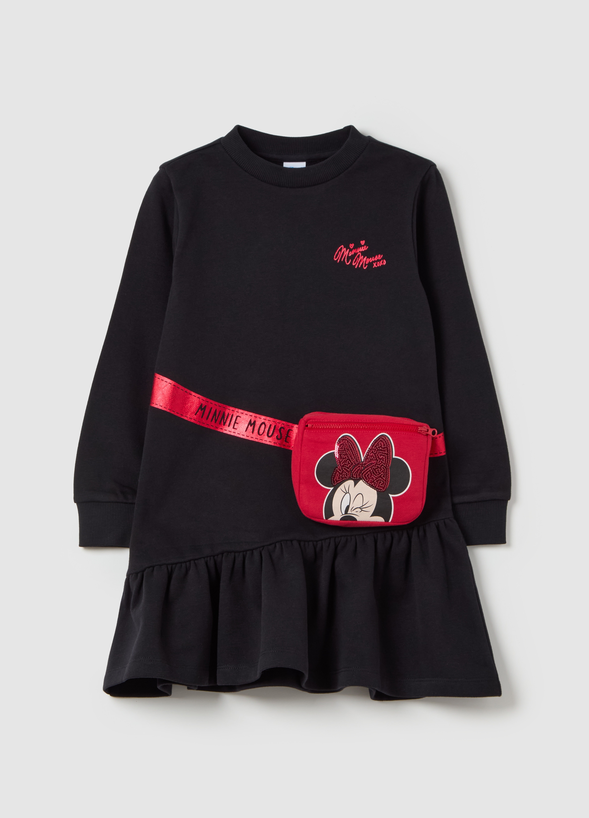 OVS KIDS, Vestido Sudadera Con Minnie Y Bolso Pequeño Decorativo, Niña, Negro, Talla: 5-6