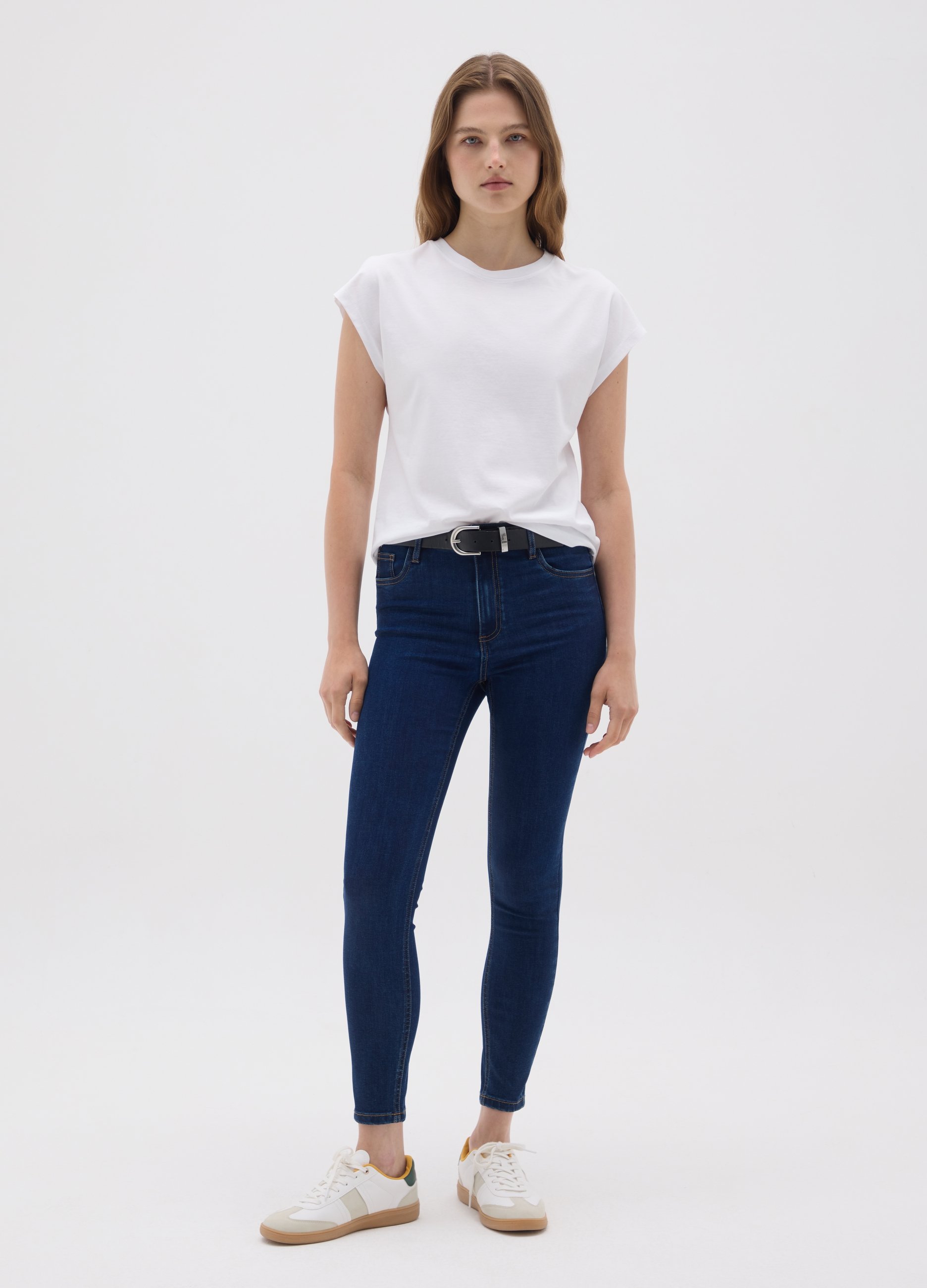 OVS, Damen-skinny-fit-jeans Aus Schwarzem Denim, Frau, Dunkelblau, Größe: 34