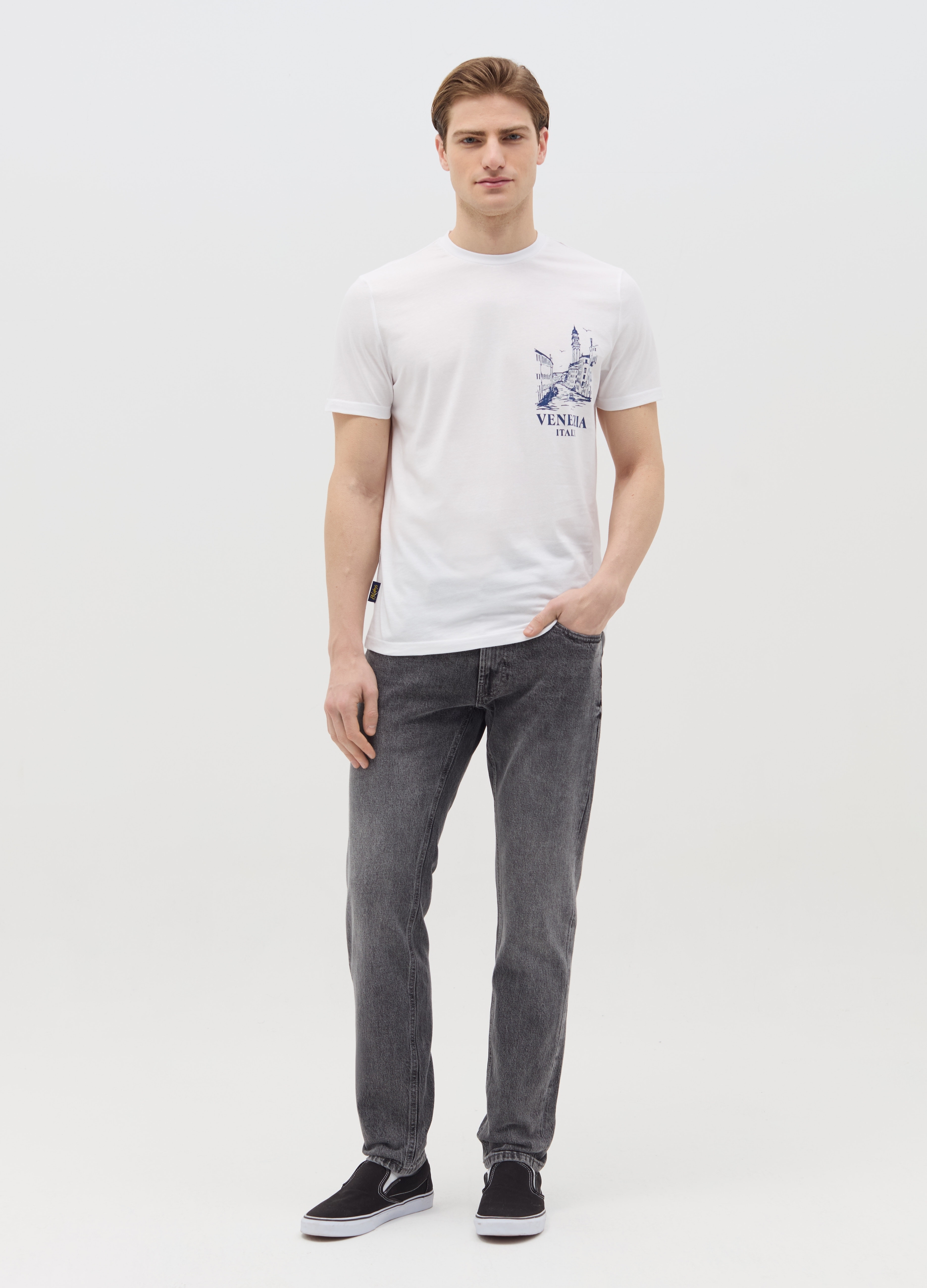 OVS , T-shirt In Cotone Con Stampa venezia, Uomo, Bianco, Taglia: L