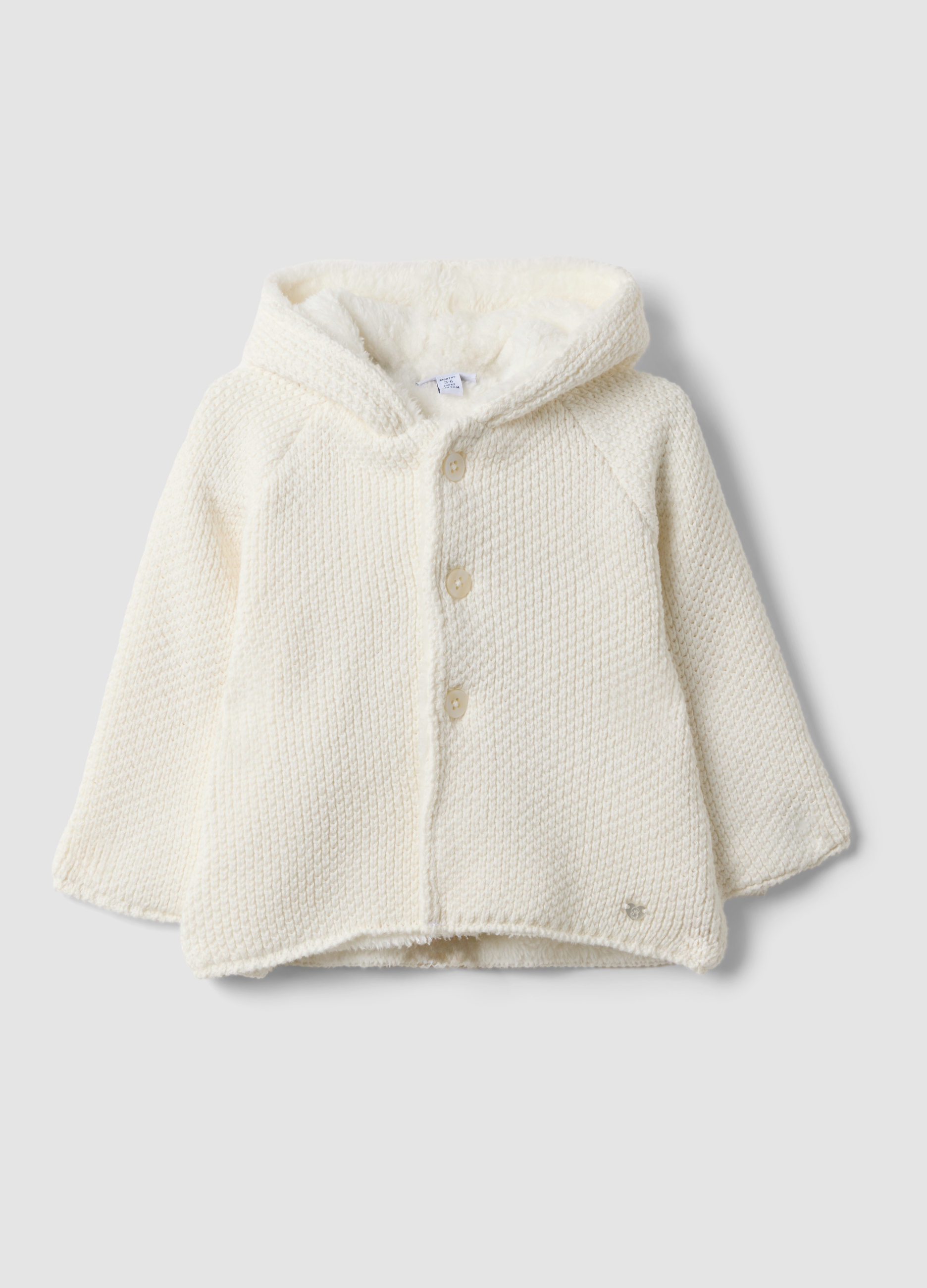 FAGOTTINO, Giacca Bianca In Puro Cotone Organico Con Cappuccio Effetto Peluche, Neonata, Bianco, Taglia: 3-6
