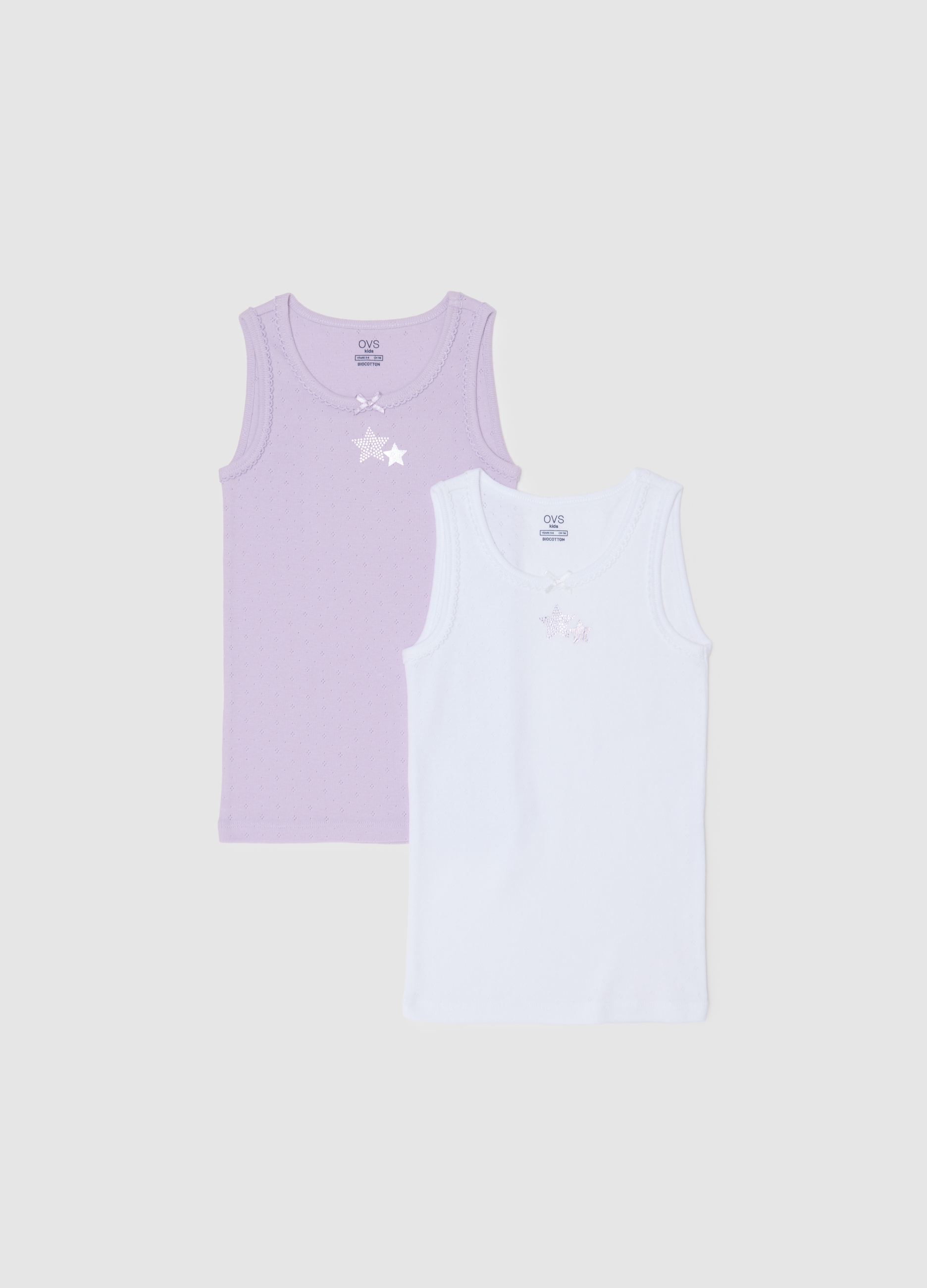 Pack De Dos Camisetas Sin Mangas Para Niñas En Algodón Puro Multicolor Ajuste Regular, Niña, Blanco/morado, Talla: 9-10