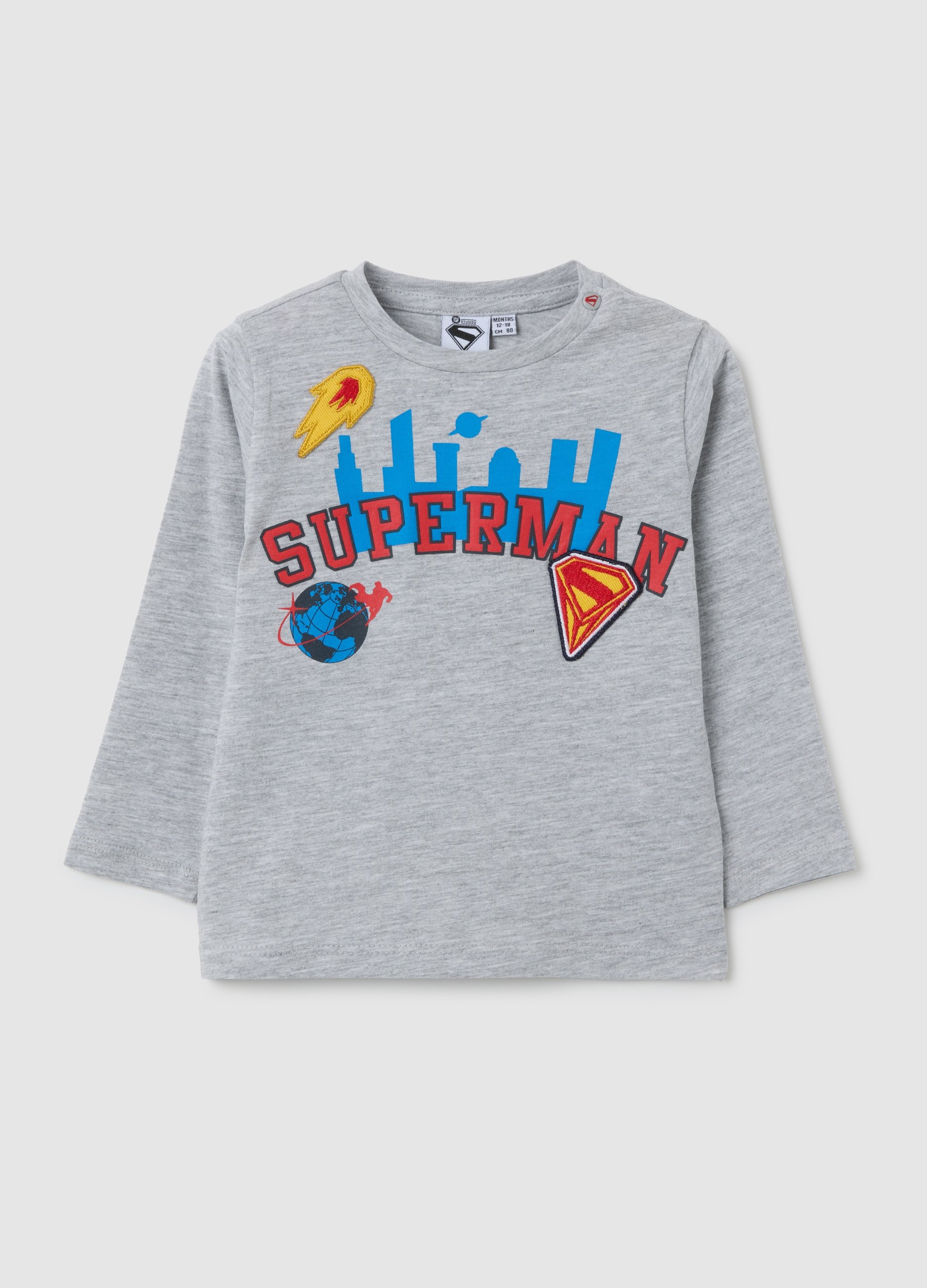 FAGOTTINO, Maglia Da Bambino In Cotone Grigia Con Superman, Grigio, Taglia: 24-30