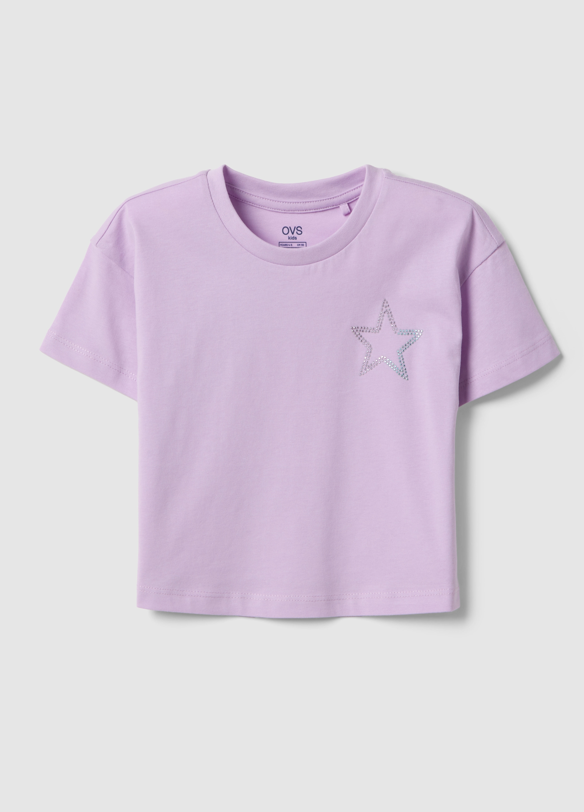OVS KIDS, T-shirt In Puro Cotone Viola Da Bambina Boxy Fit Con Stella, Niña, Lila claro, Talla: 4-5