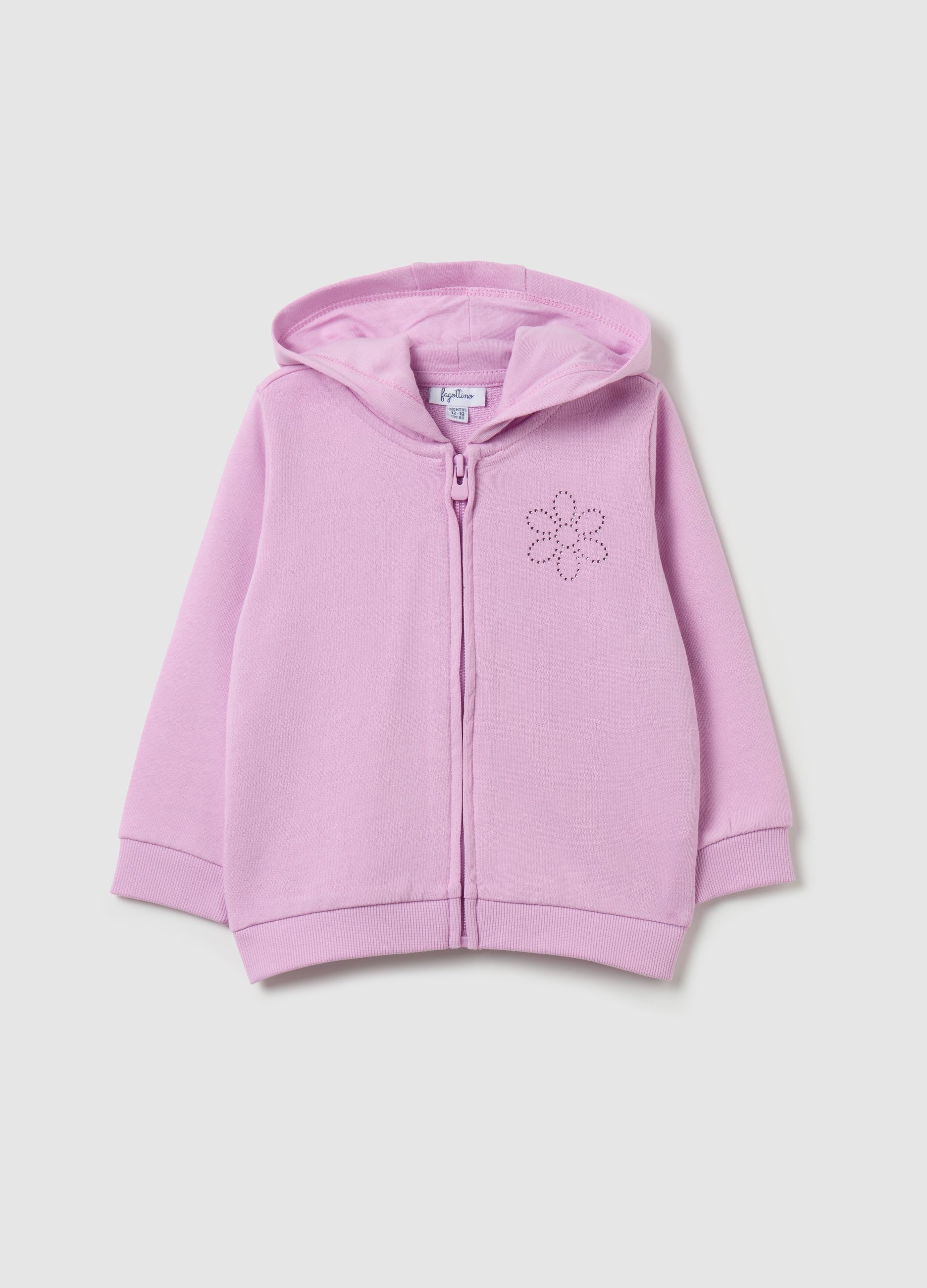 FAGOTTINO, Full-zip In French Terry Con Cappuccio E Strass, Bambina, Viola, Taglia: 9-12
