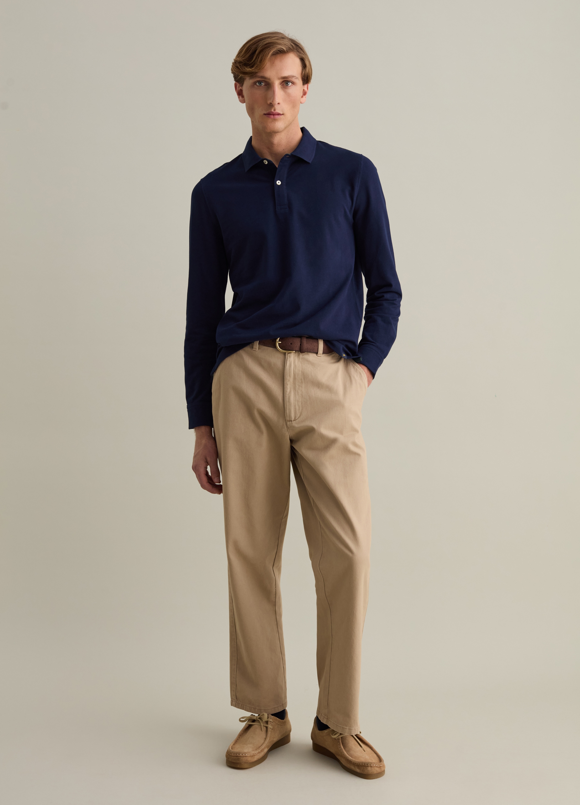 Polo De Manga Larga De Piqué, Hombre, Azul oscuro, Talla: S