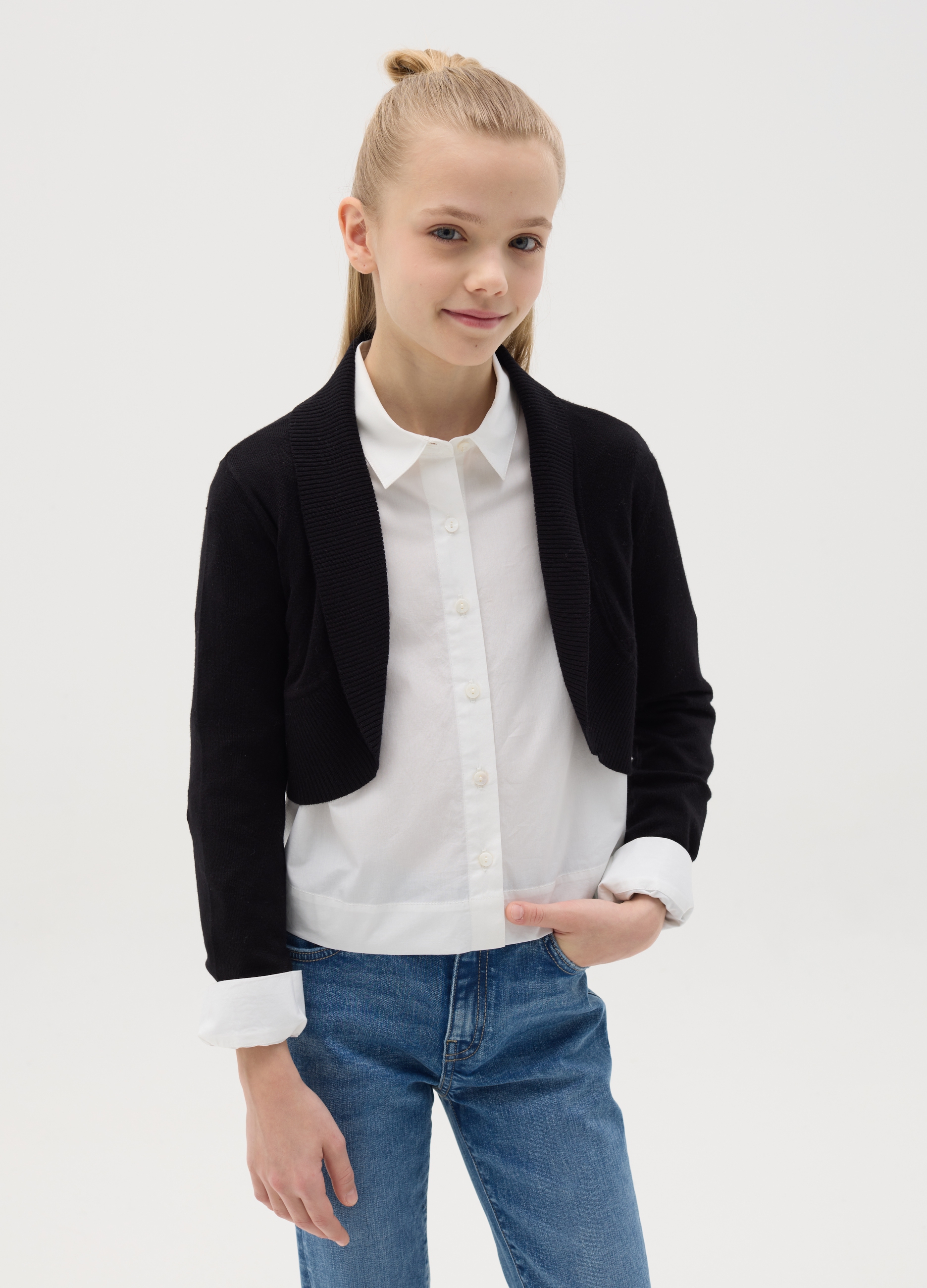 OVS, Cardigan Aperto Con Scollo A Scialle, Bambina, Nero, Taglia: 10-11
