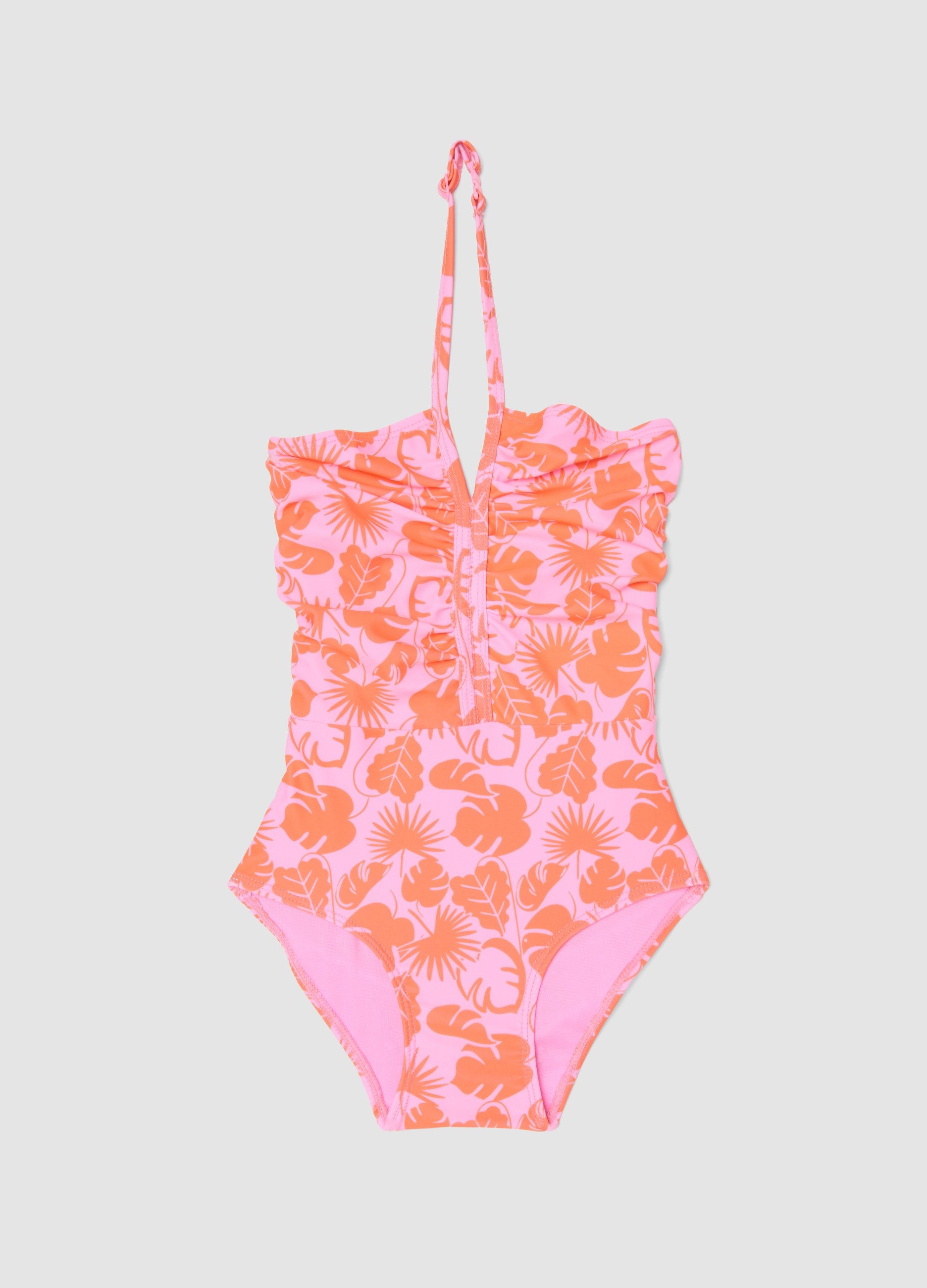 OVS KIDS, Costume Intero Rosa In Tessuto Elasticizzato Con Stampa Tropicale Per Bambina, Niña, Naranja/rosa, Talla: 3-4