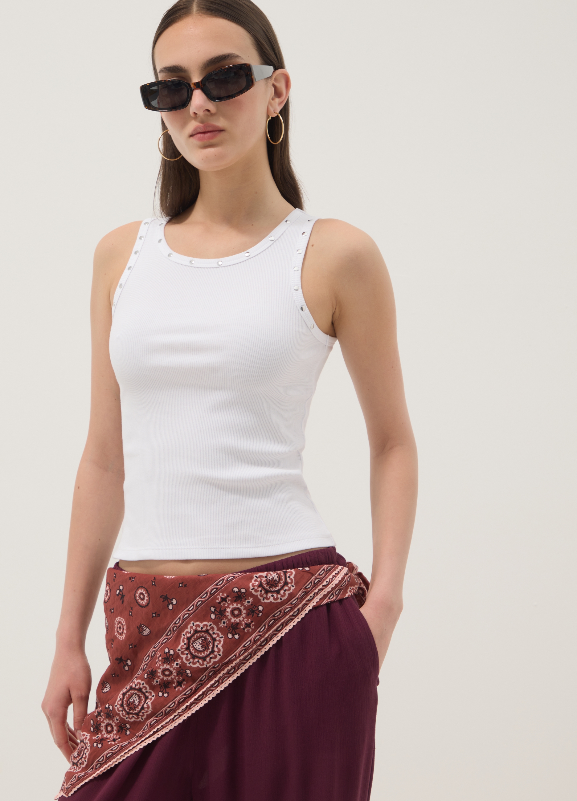 B.Angel, Weißes Tanktop Aus Elastischer Baumwolle, Frau, Azzurro, Größe, 38