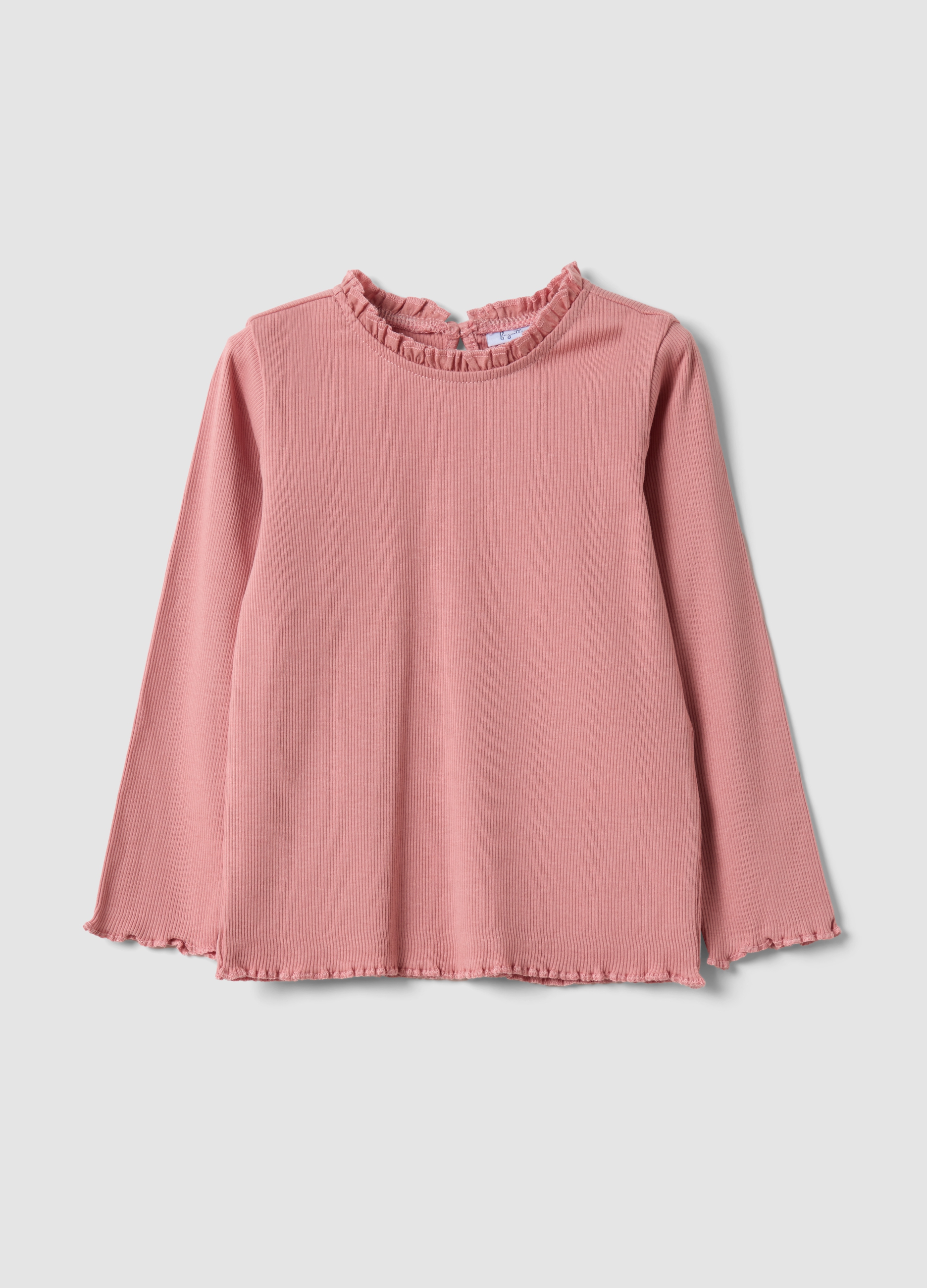 FAGOTTINO, Maglia Rosa A Costine In Cotone Organico Elasticizzato Girocollo, Bambina, Rosa, Taglia: 12-18