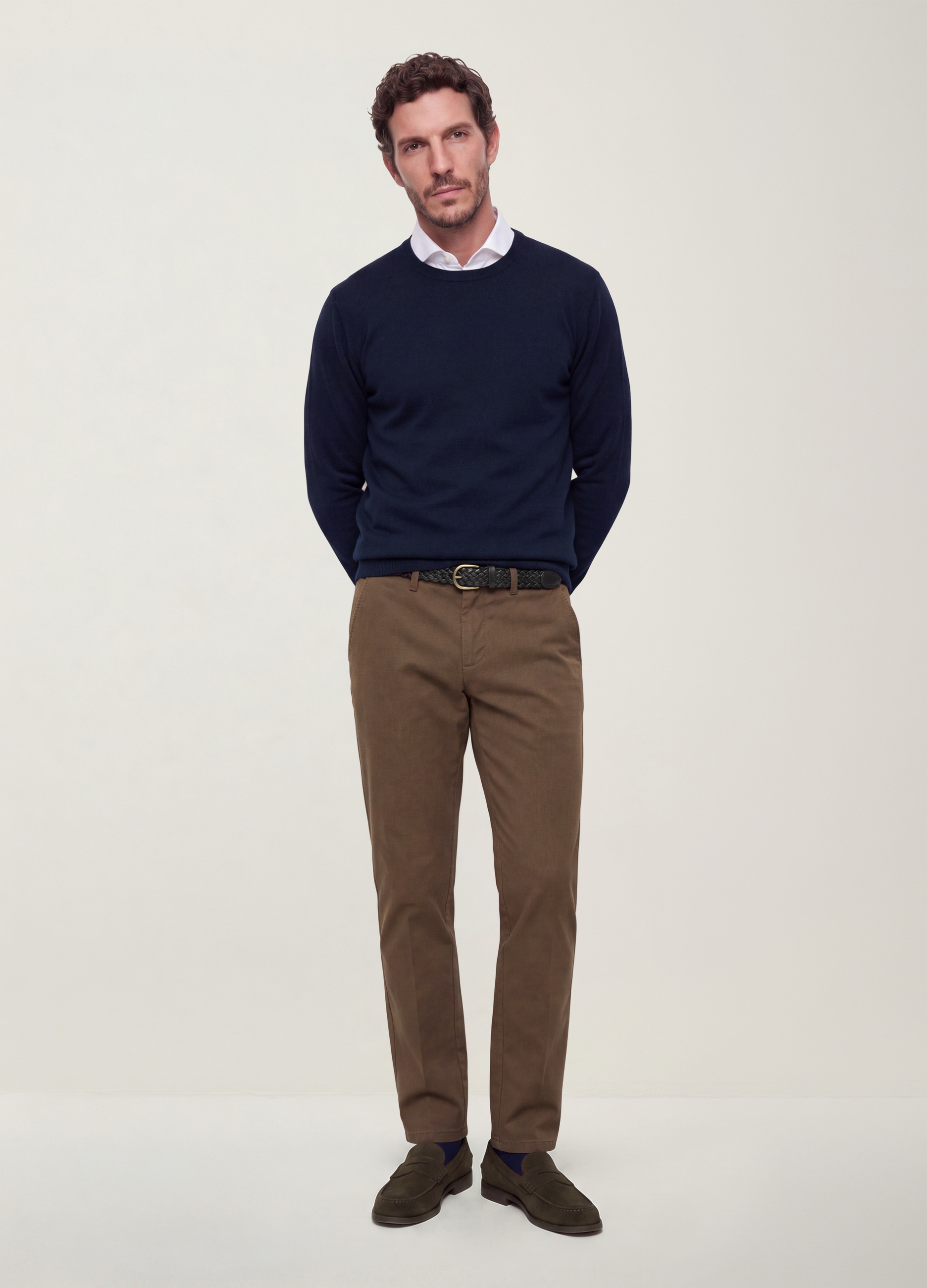 OVS, Pantaloni Chino Marrone In Twill Di Cotone Elasticizzato Slim Fit, Uomo, Marrone, Taglia: 52
