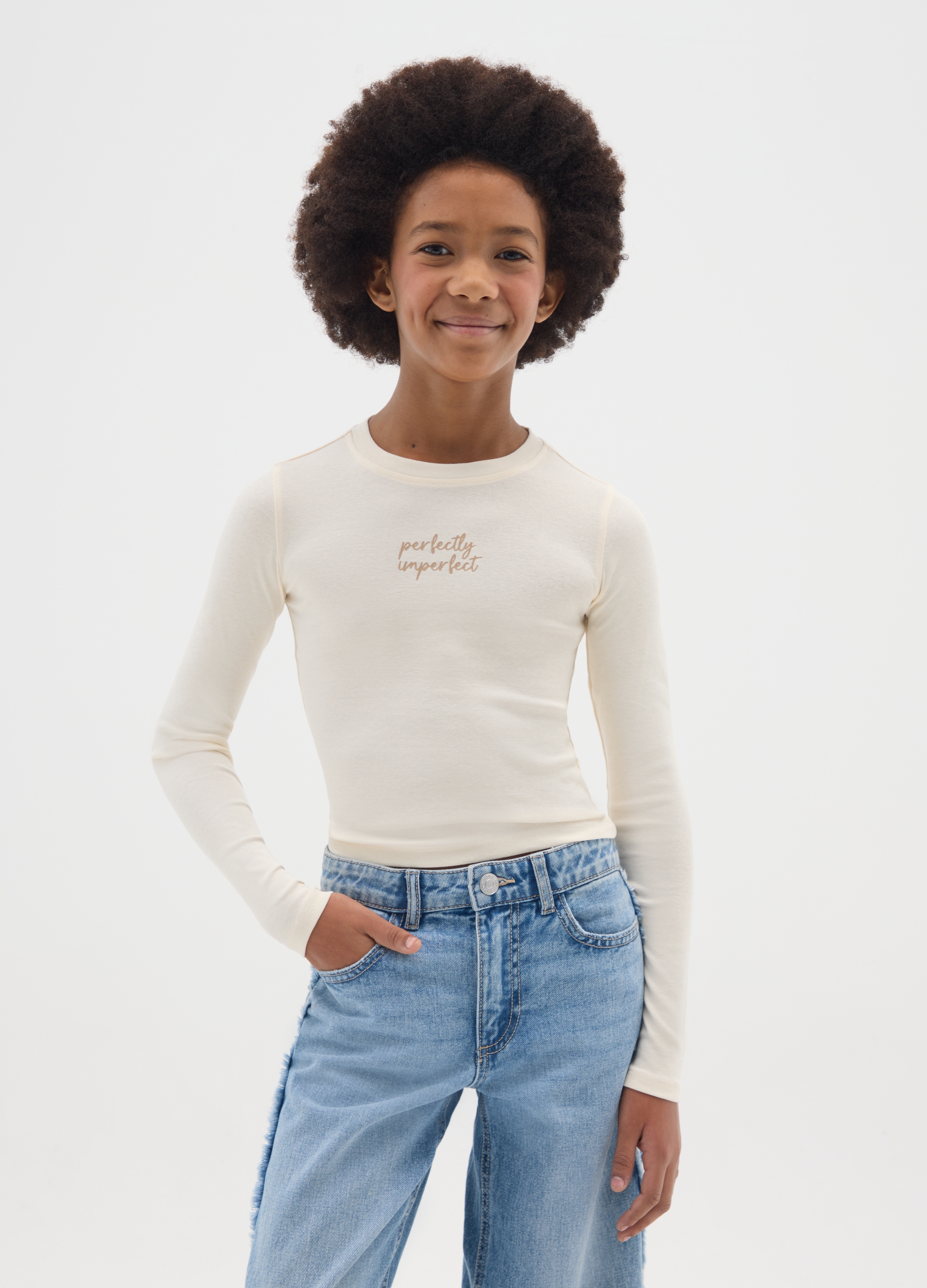 OVS KIDS, Maglia Da Ragazze In Cotone Elasticizzato Beige Regular Fit, Bambina, Beige, Taglia: 10-11