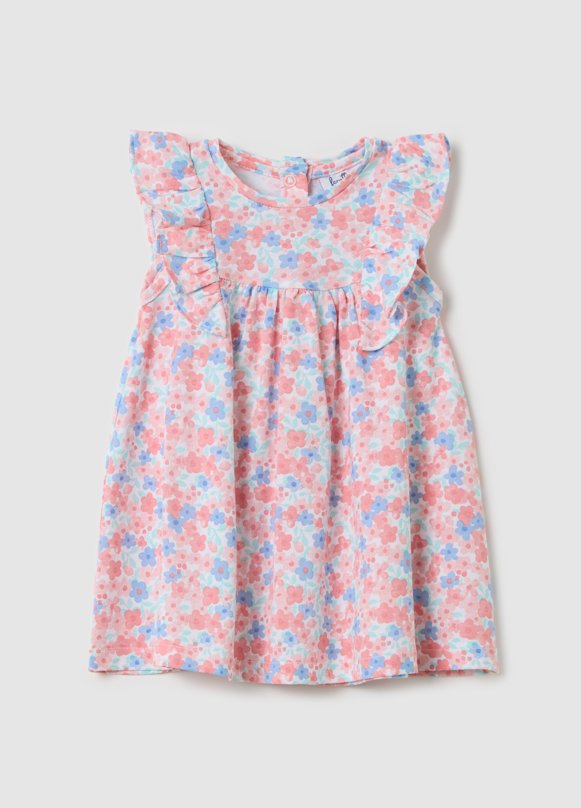FAGOTTINO, Abito Azzurro E Rosa In Cotone Con Stampa Fiorellini, Neonata, Multicolor, Taglia: 1-3