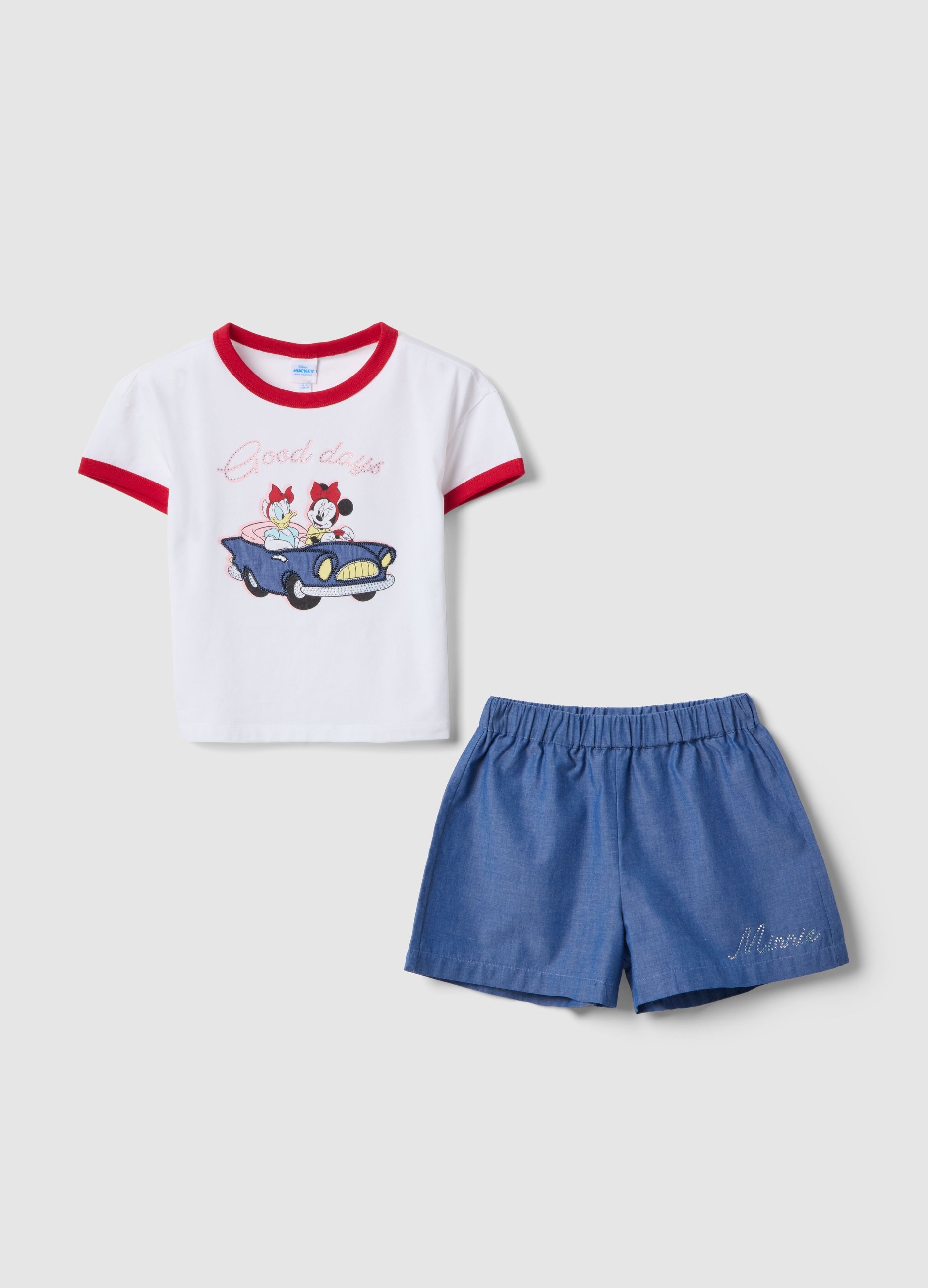 DISNEY, Conjunto Multicolor De Camiseta Y Pantalón Corto De Algodón Elástico Para Niña, Niña, Blanco/azul, Talla: 3-4