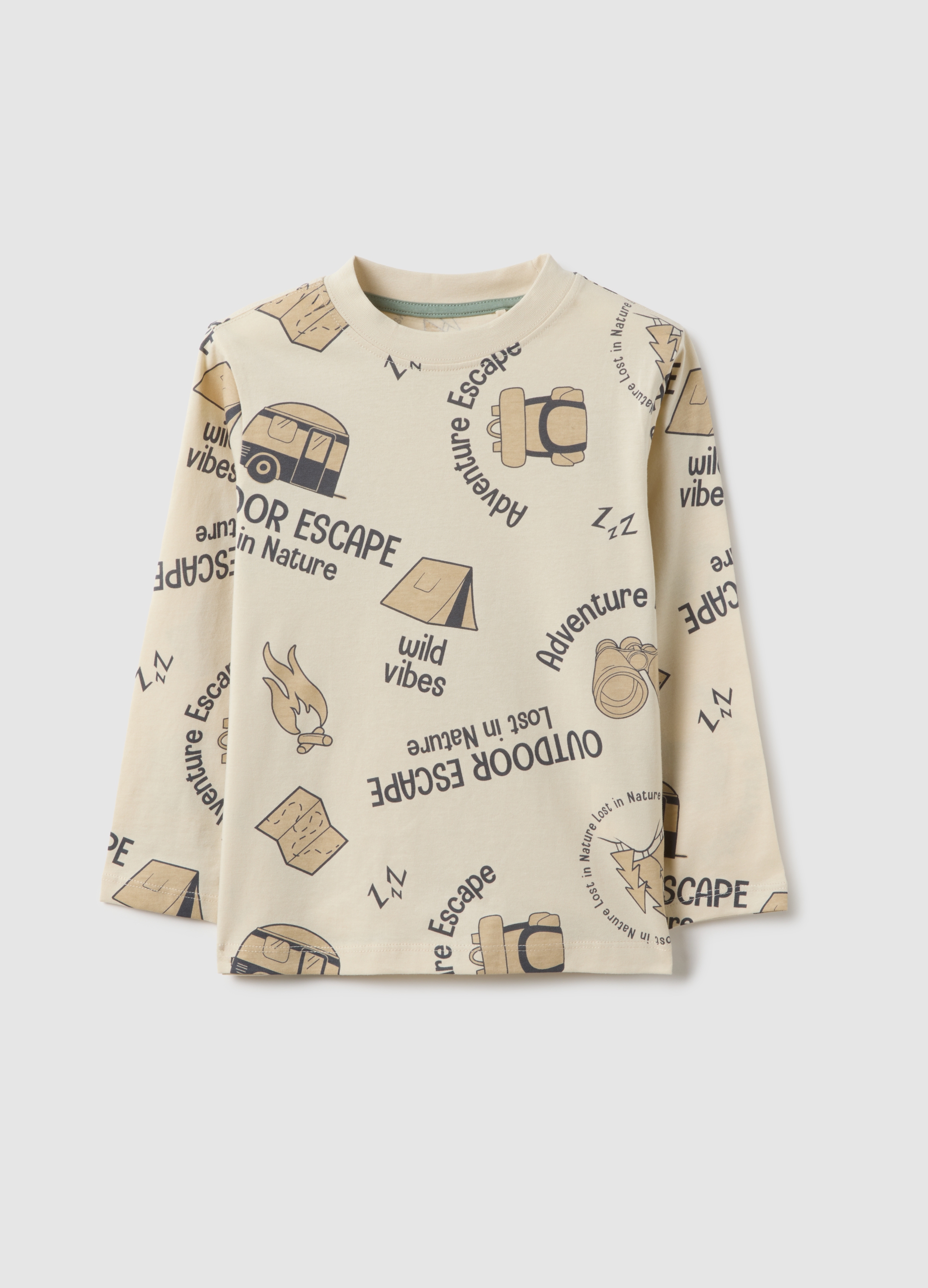 OVS KIDS, Camiseta Beige De Algodón Puro Para Niños Ajuste Regular Con Estampado, Niño, Beige Claro, Talla: 5-6