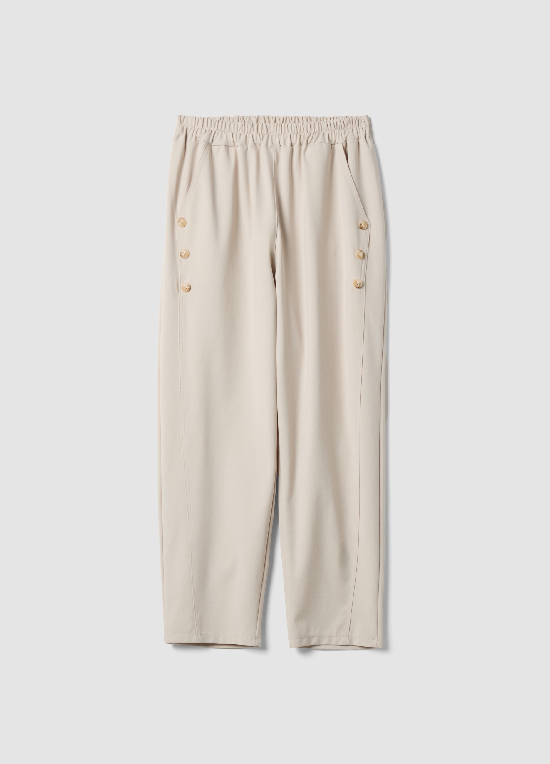 HYBRID, Pantaloni Beige Con Vita Elastica In Cotone Elasticizzato Regular Fit, Donna, Beige, Taglia: L/XL