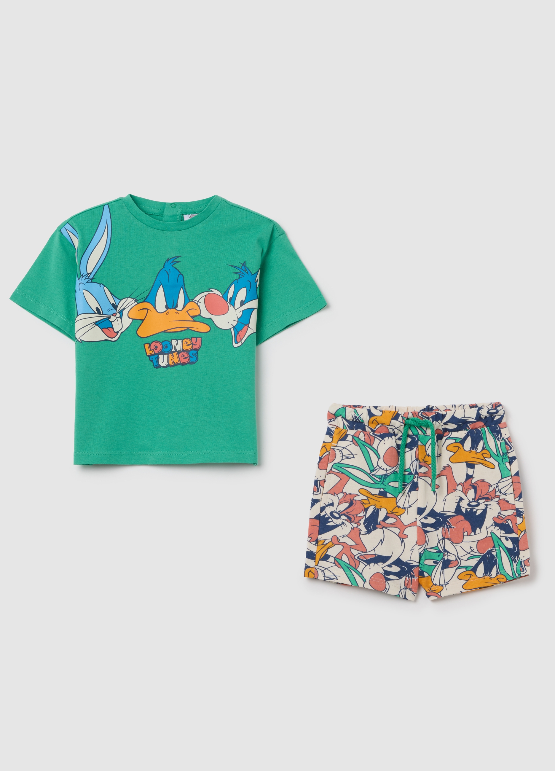 OVS, Completo Da Neonato In Puro Cotone Verde Regular Fit Con Stampa Looney Tunes, Bambino, Verde, Taglia: 12-18