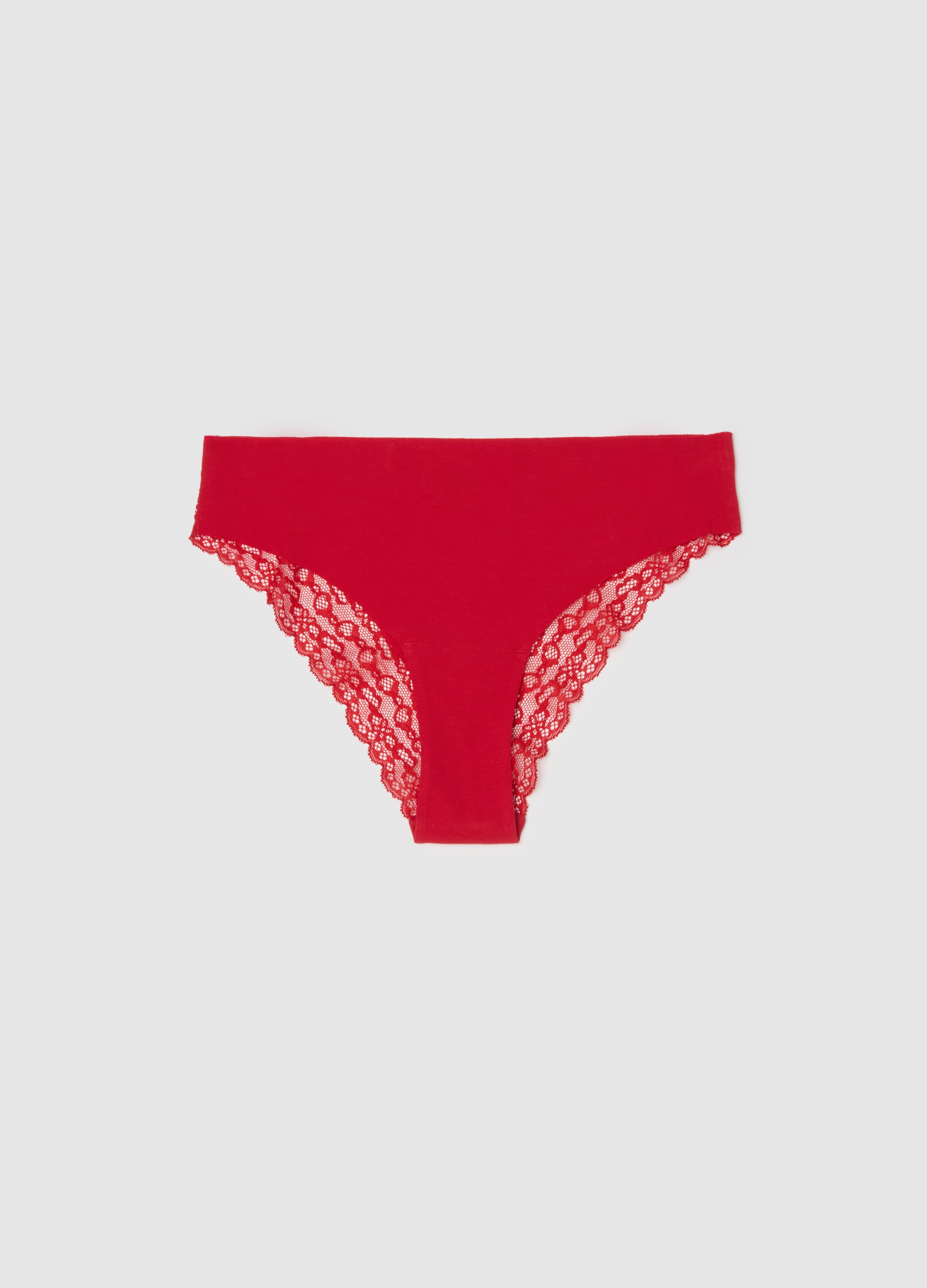 Braguitas Rojas De Algodón Elástico Ajuste Regular Con Encaje, Mujer, Rojo Oscuro, Talla: 5