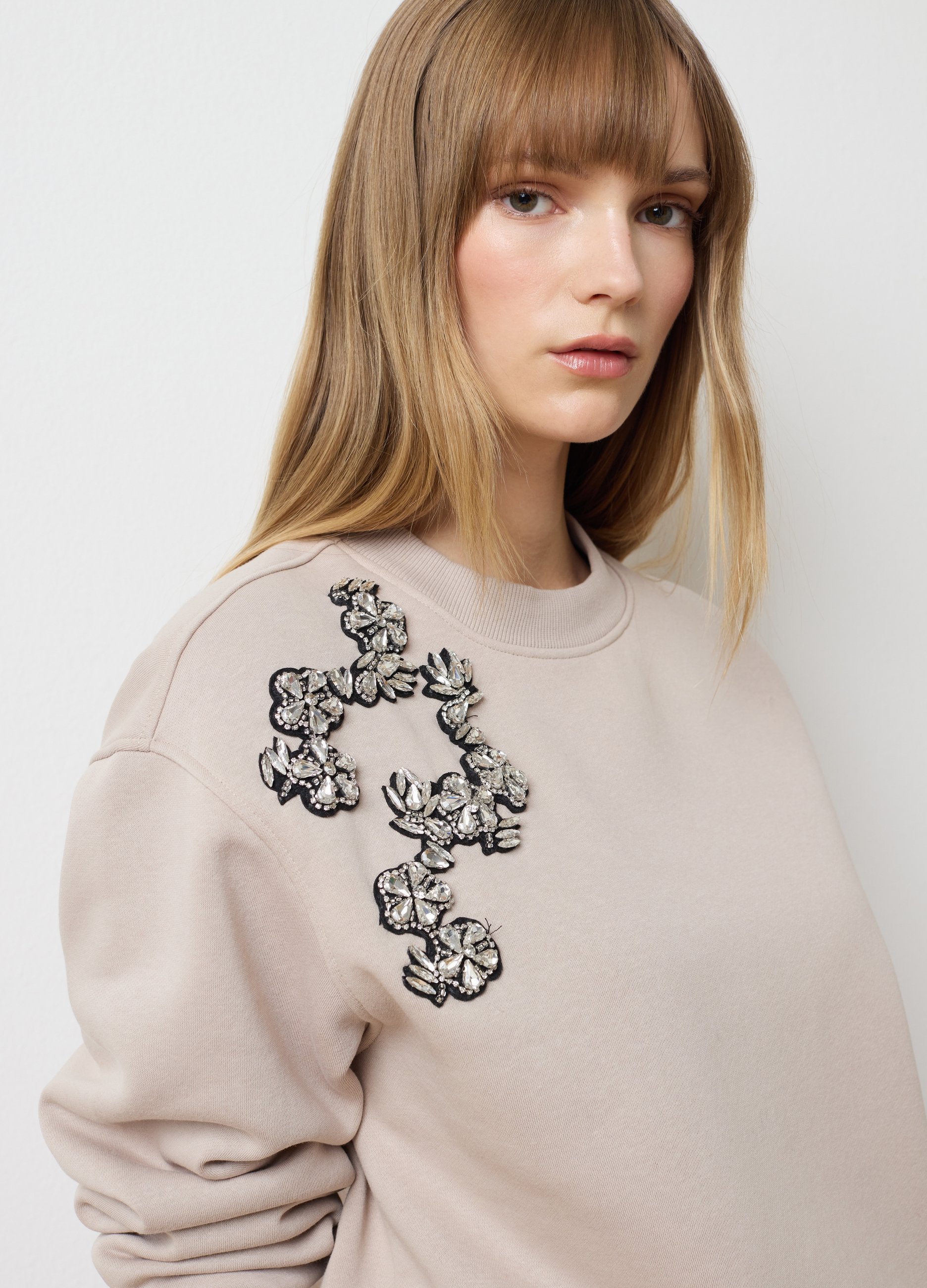 OVS, Sudadera Beige De Mezcla De Algodón Con Bordados, Mujer, Beige Claro, Talla: XXL