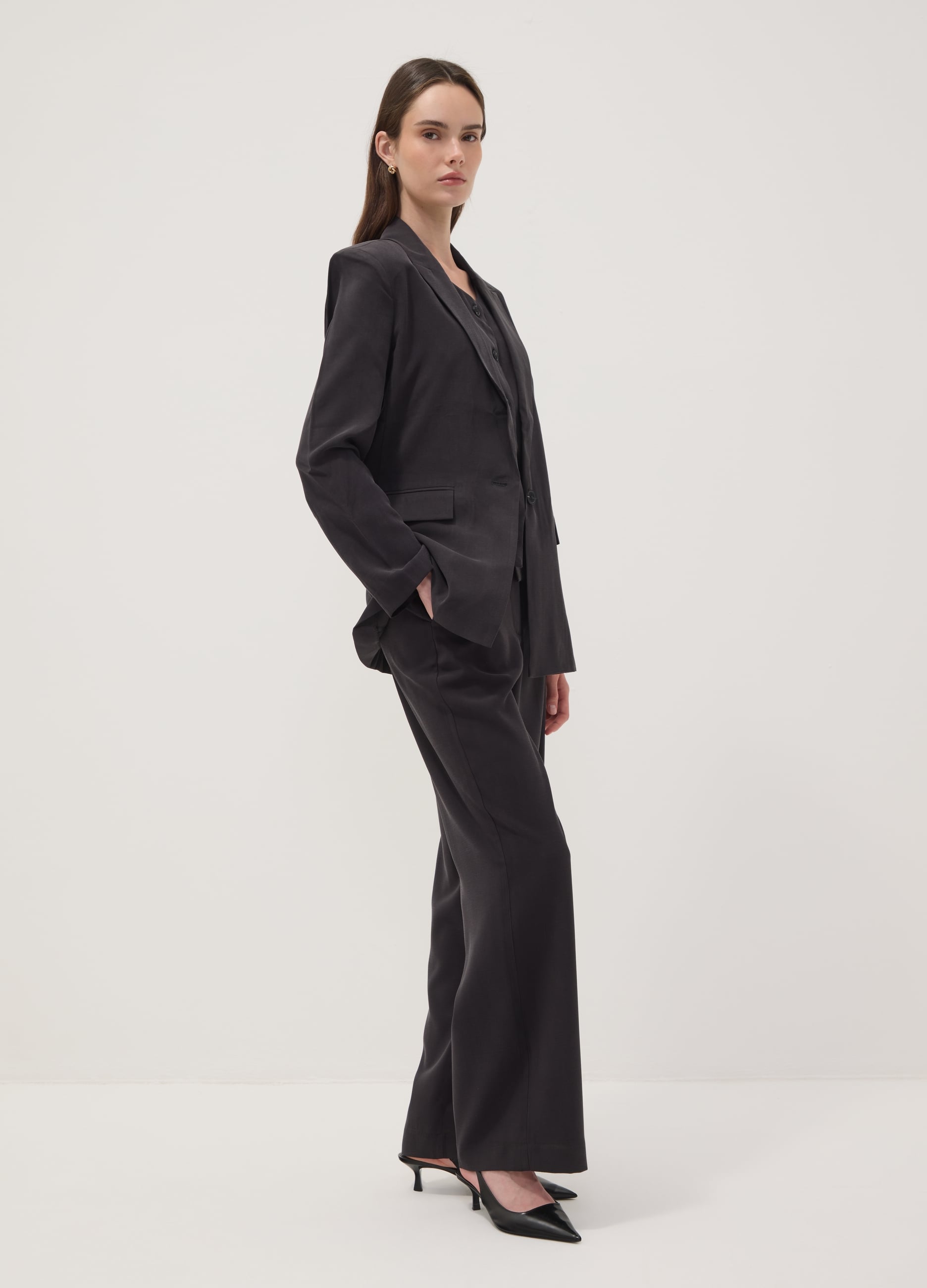 OVS, Blazer Nero In Misto Viscosa Regular Fit, Donna, Nero, Taglia: 46