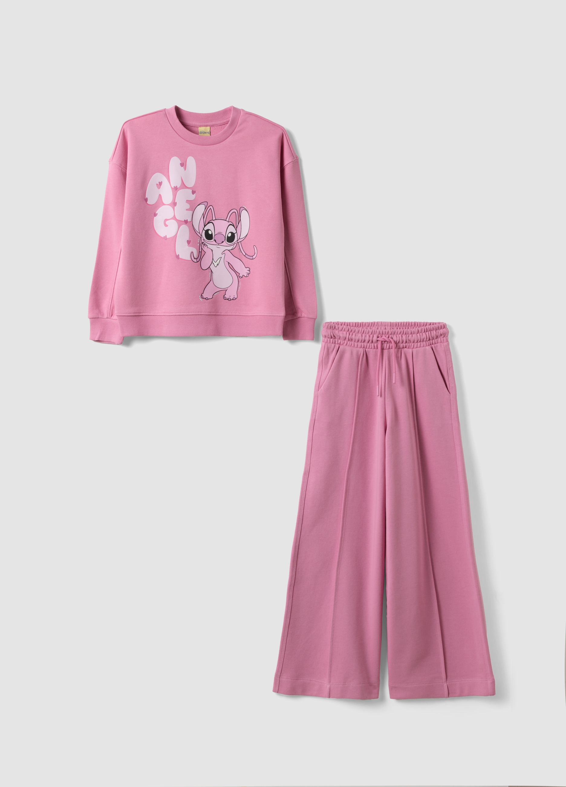 DISNEY, Tuta Rosa In Misto Cotone Con Girocollo E Stampa Stitch Per Bambina, Rosa, Taglia: 4-5