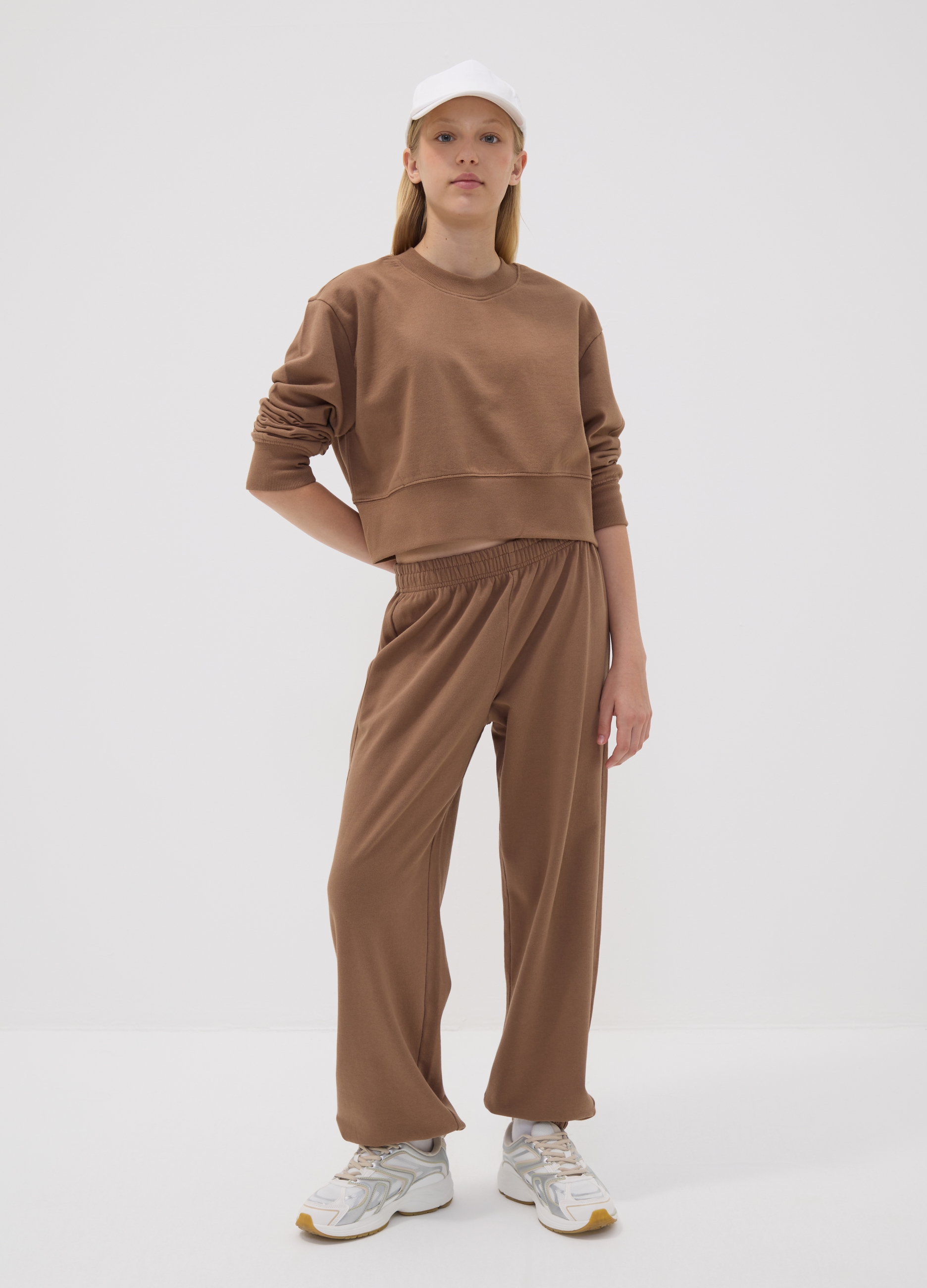 OVS KIDS, Pantaloni Jogger Marroni In Misto Cotone Organico E Viscosa Per Ragazza, Bambina, Marrone, Taglia: 13-14